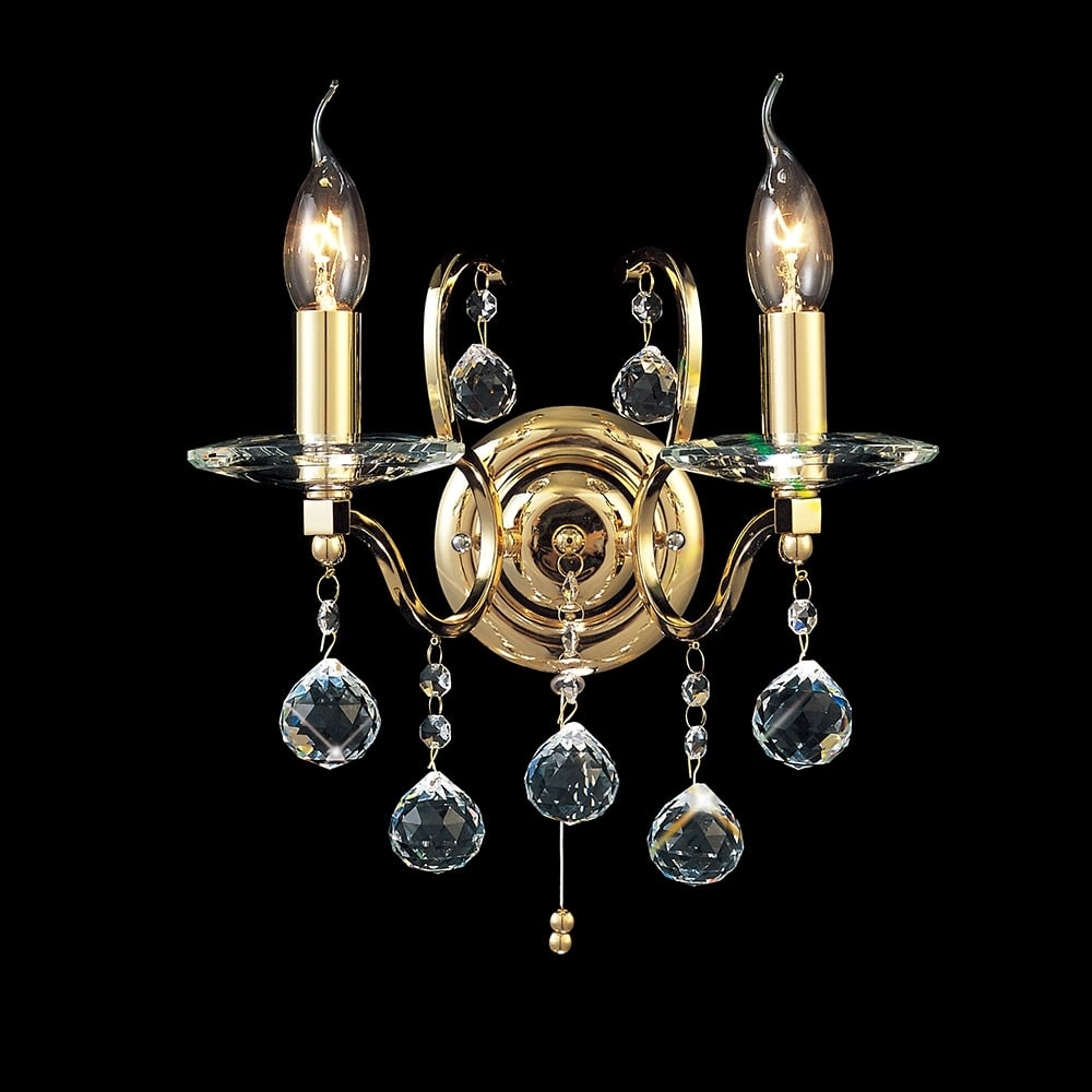 Diyas IL30222 Zinta Wall Light Switched 2 Light French Gold/Crystal