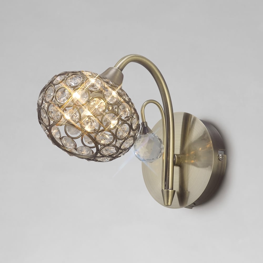 Diyas IL30941 Cara Wall Light Switched 1 Light Antique Brass/Crystal