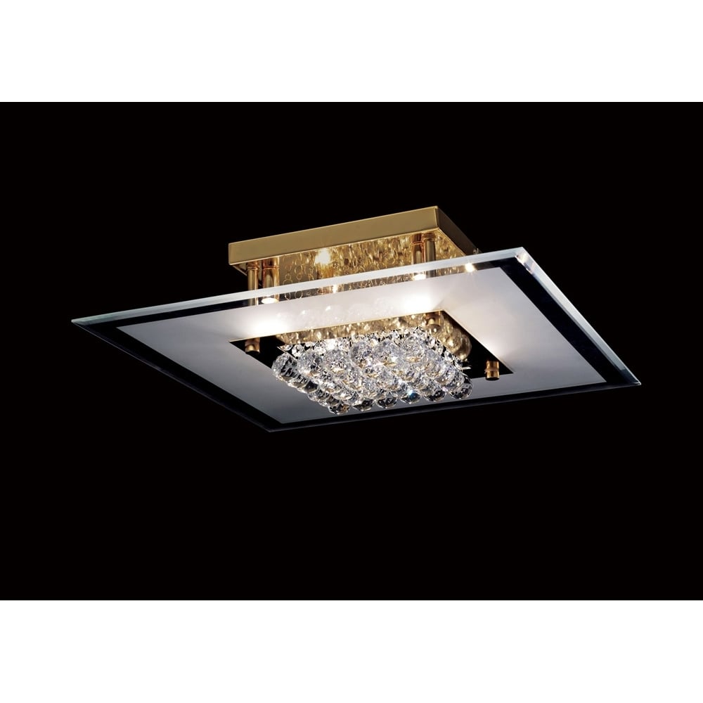 Diyas IL32024 Delmar Flush Square 6 Light French Gold/Glass/Crystal
