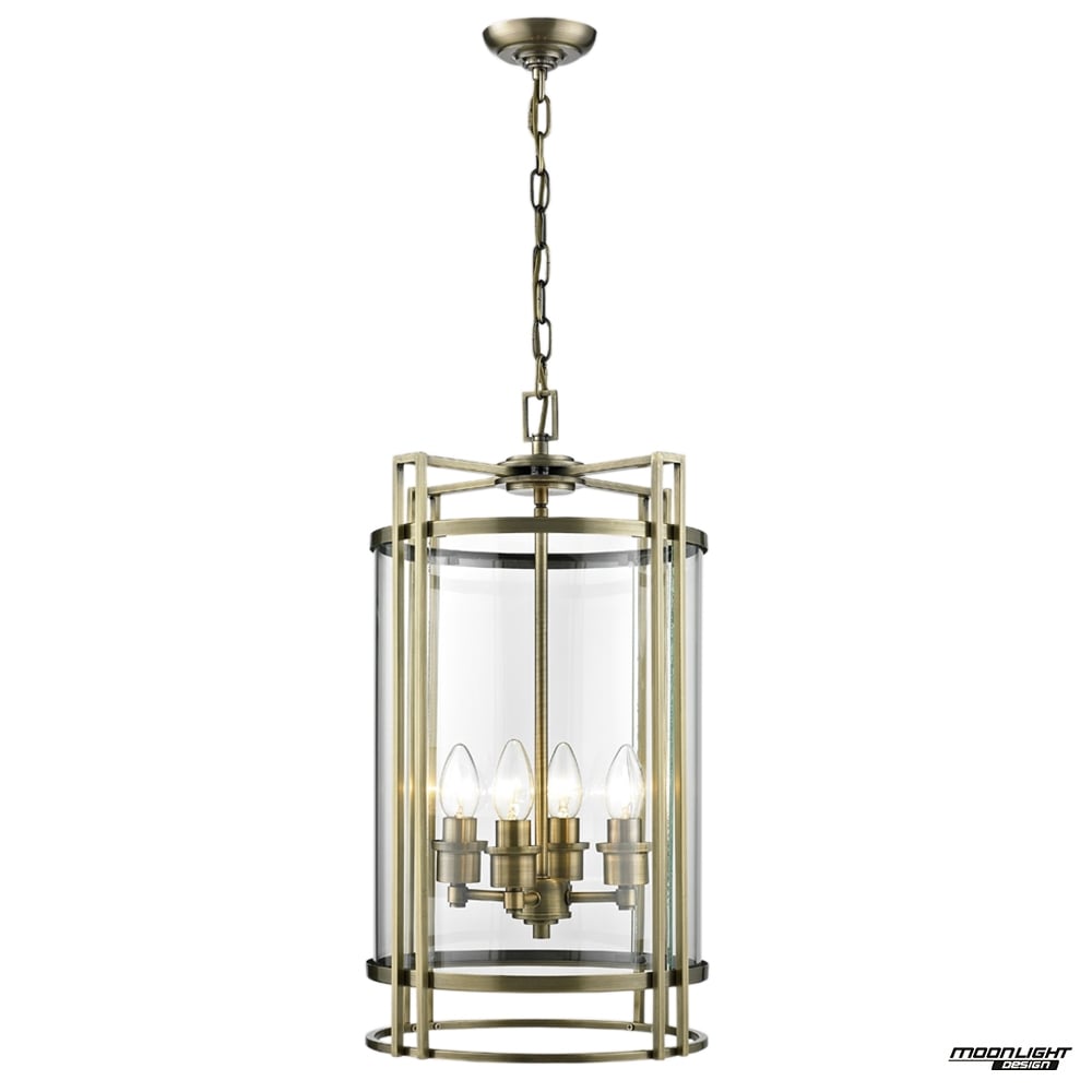 Diyas IL31093 Eaton Pendant 4 Light Antique Brass/Glass