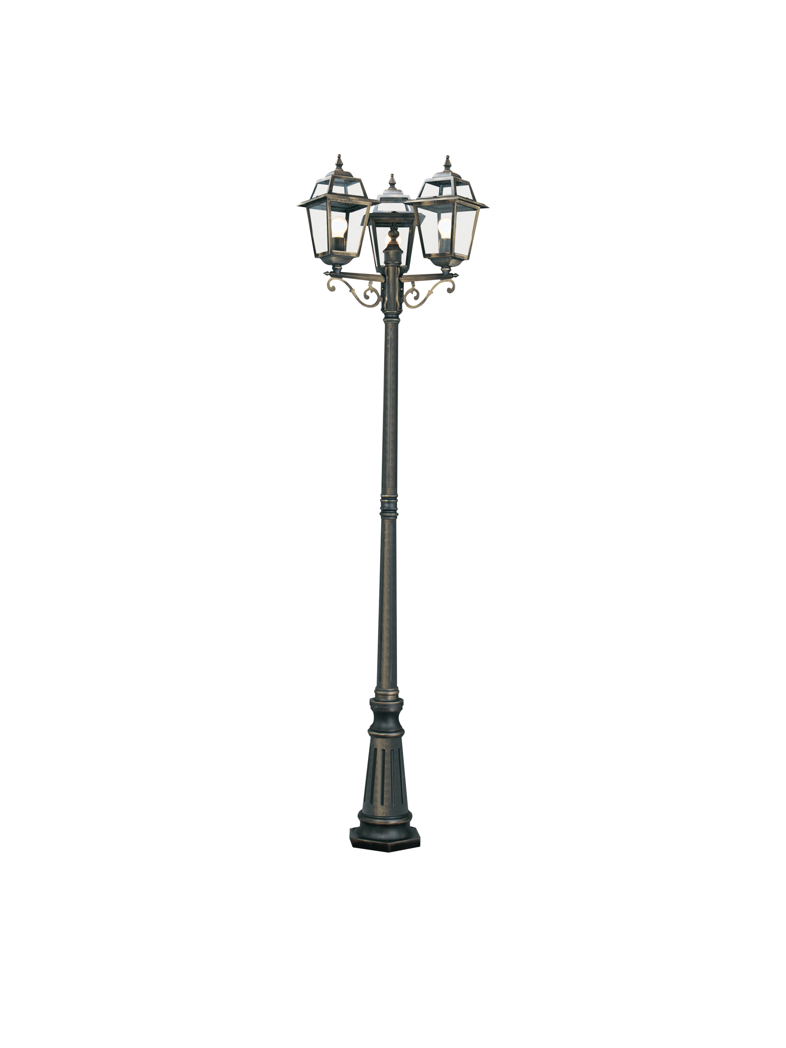 Searchlight Needham 3 Light 230cm Outdoor Post - Black Gold & Glass - IP44