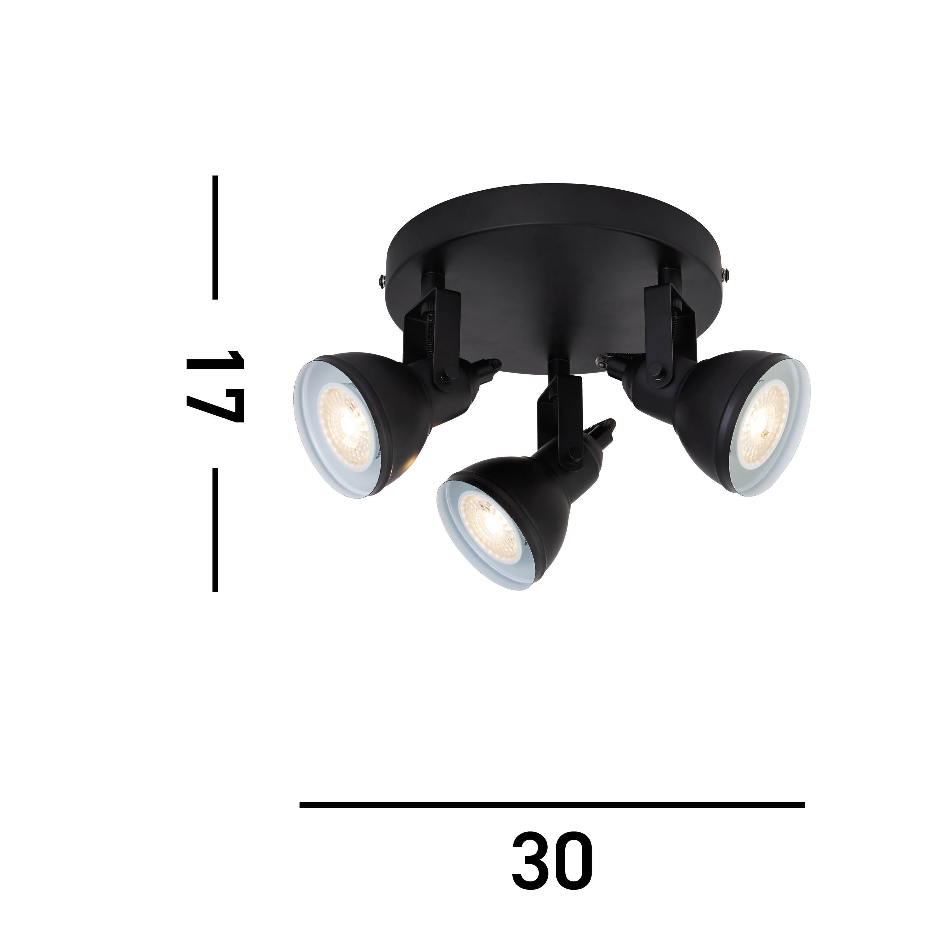 Searchlight Fielding 3 Light Round Spotlight - Black