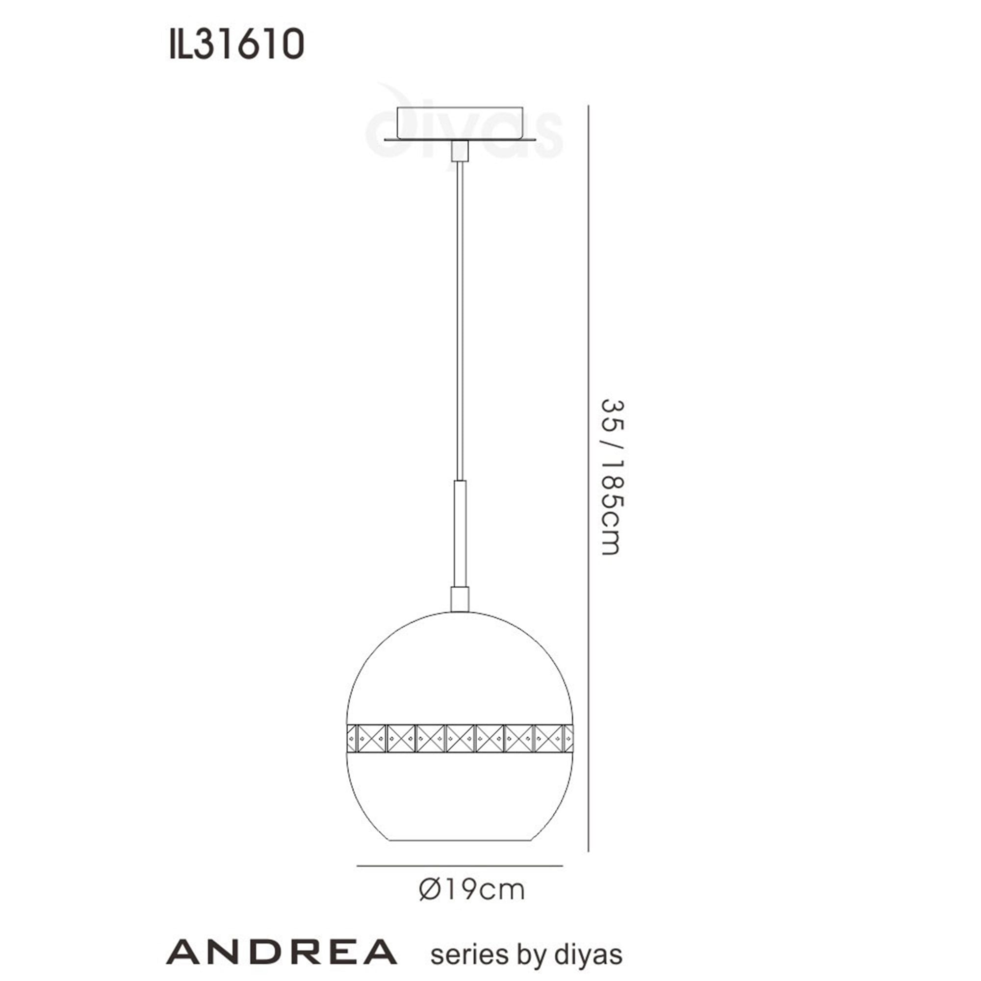 Diyas IL31610 Andrea Single Pendant 1 Light E27 Satin Copper/Crystal