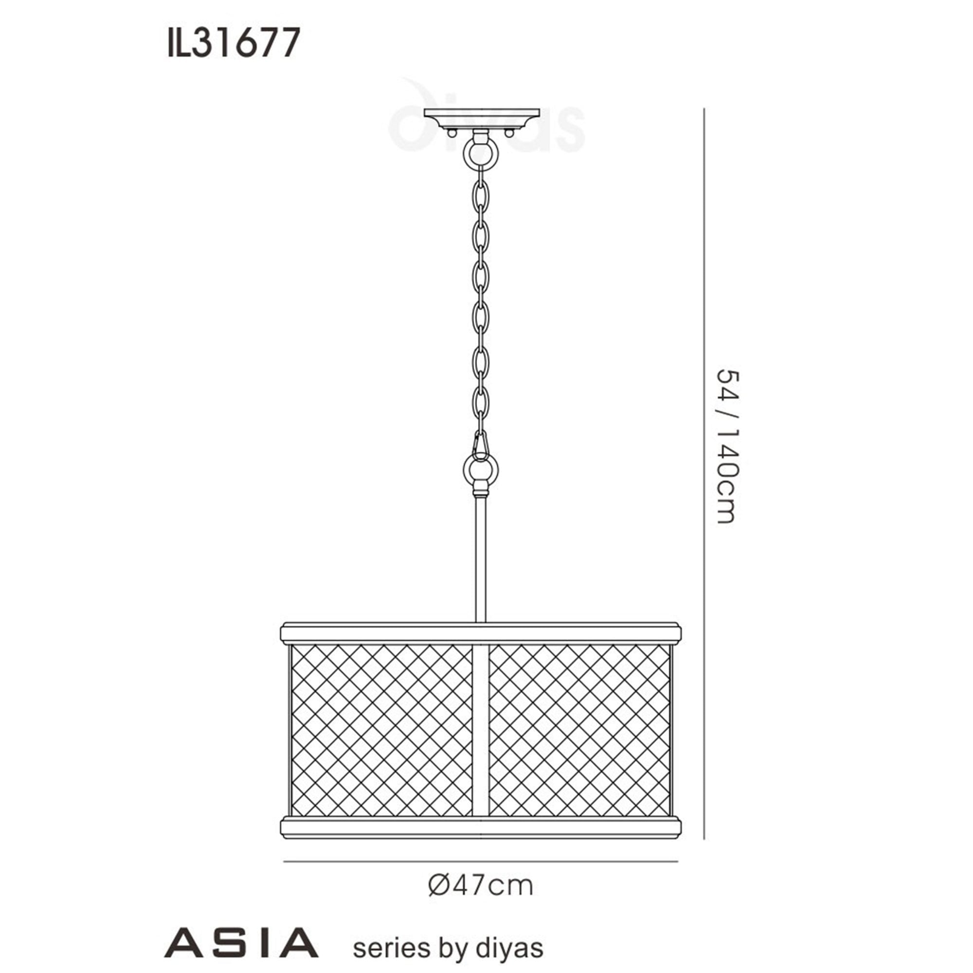 Diyas IL31677 Asia Pendant 4 Light E14 Oiled Bronze/Clear Glass