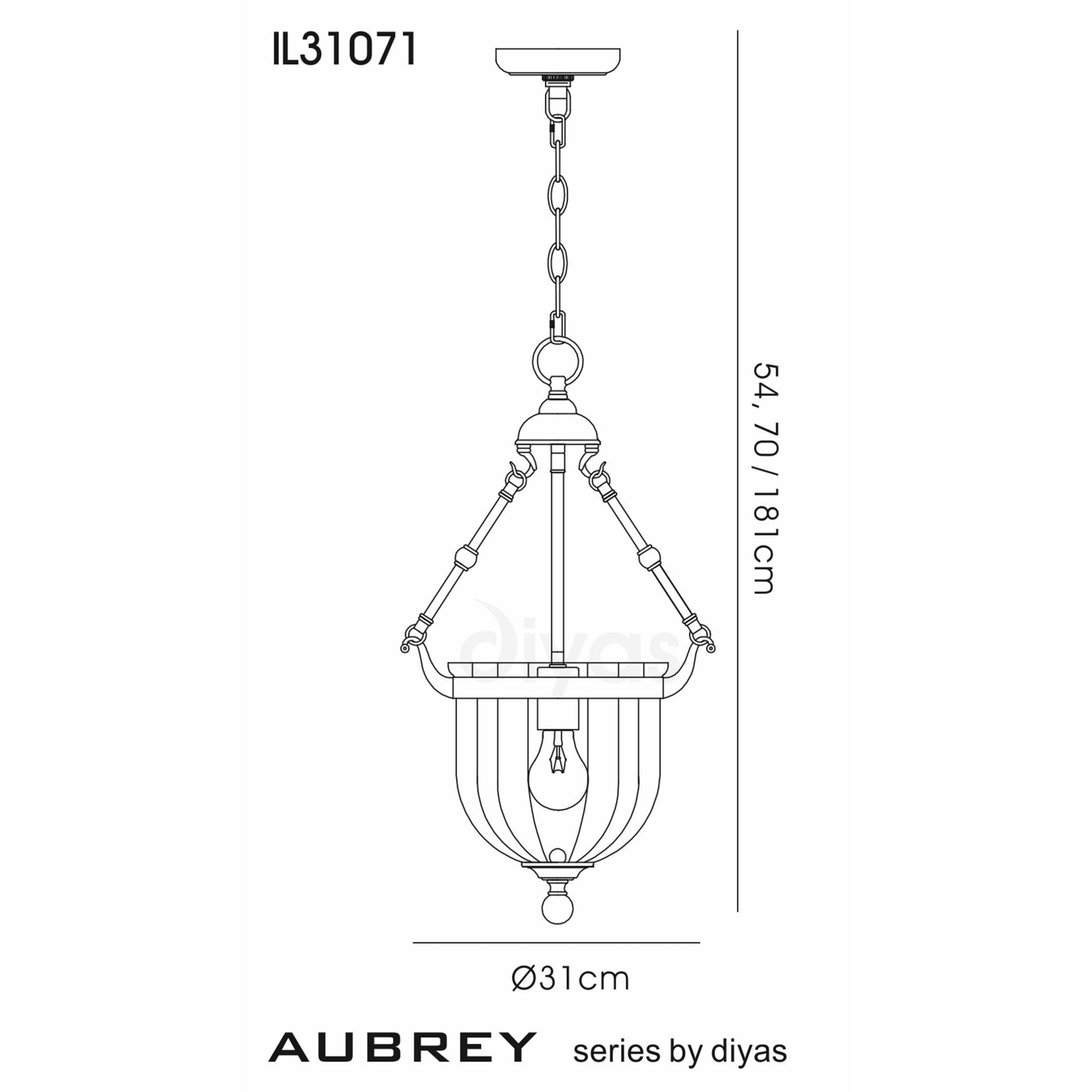 Diyas IL31071 Aubrey Pendant 1 Light Polished Chrome/Glass