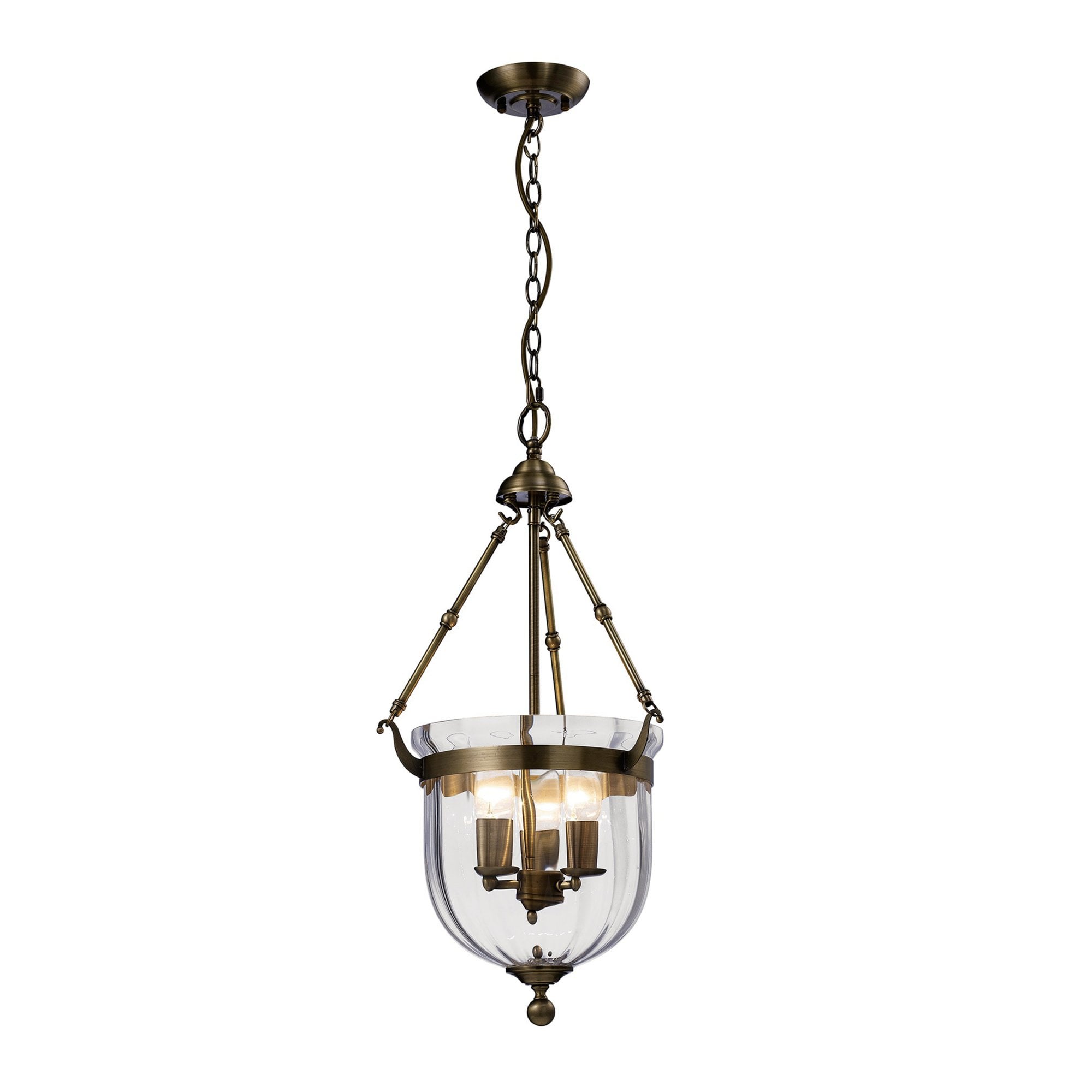 Diyas IL31076 Aubrey Pendant 3 Light Antique Brass/Glass