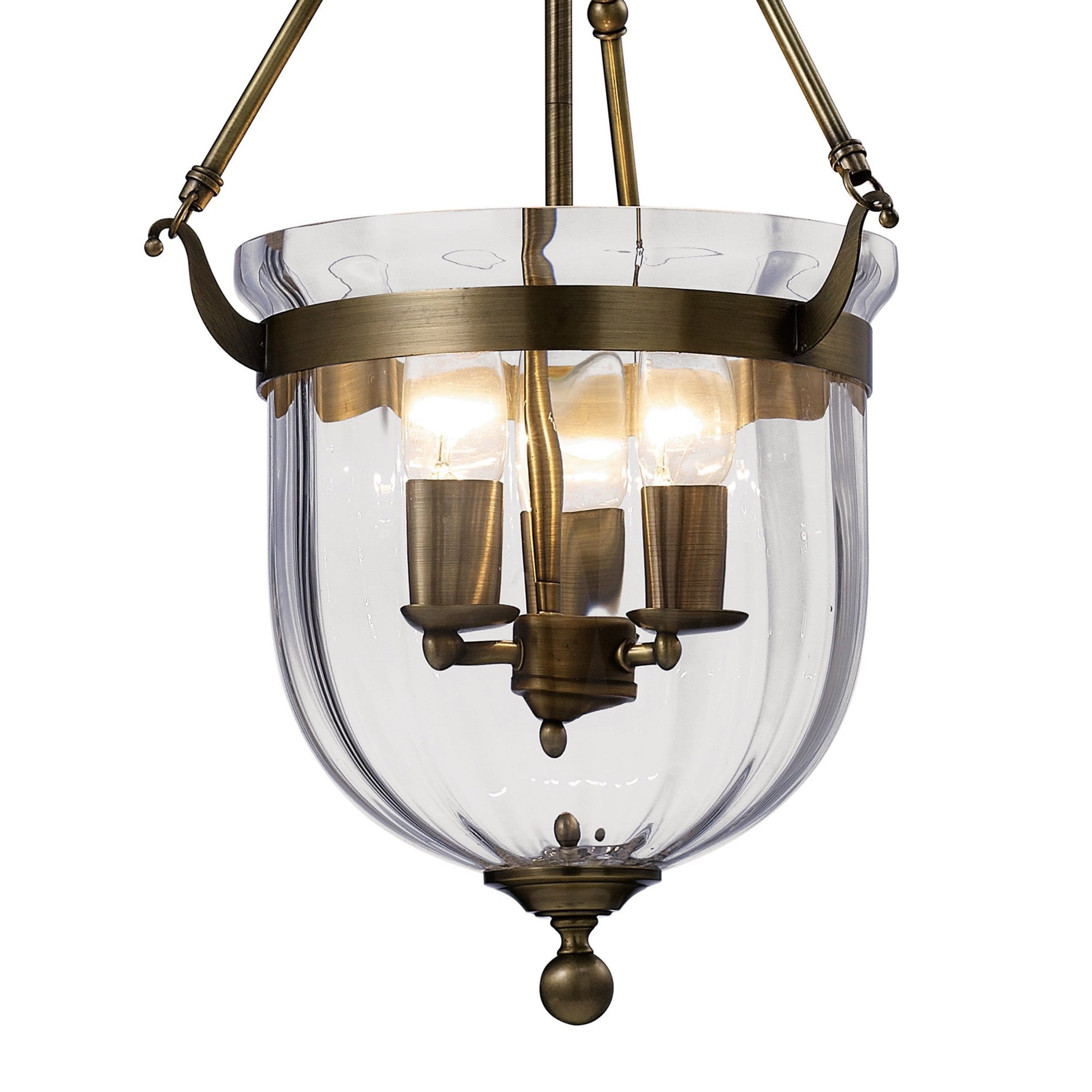 Diyas IL31076 Aubrey Pendant 3 Light Antique Brass/Glass