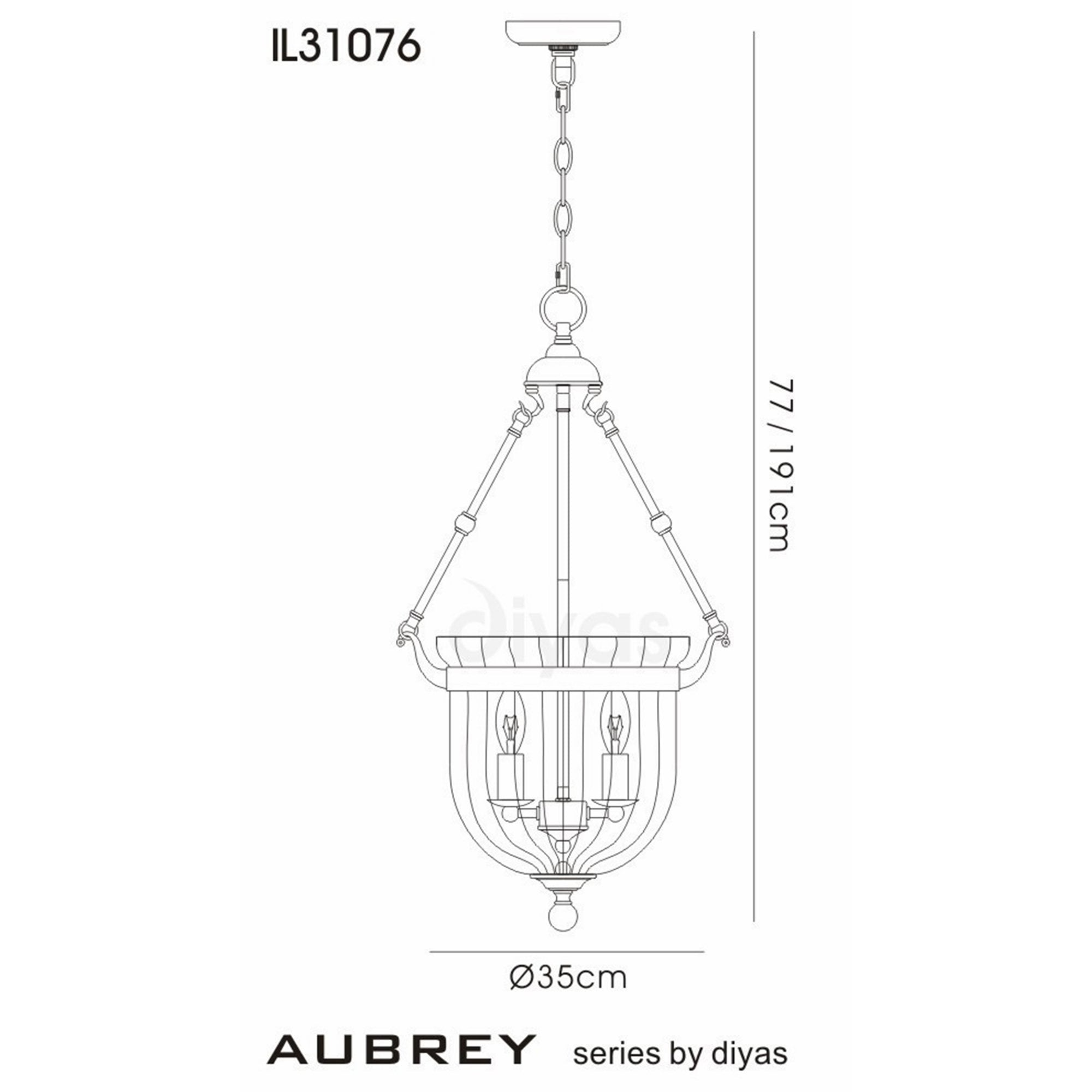 Diyas IL31076 Aubrey Pendant 3 Light Antique Brass/Glass