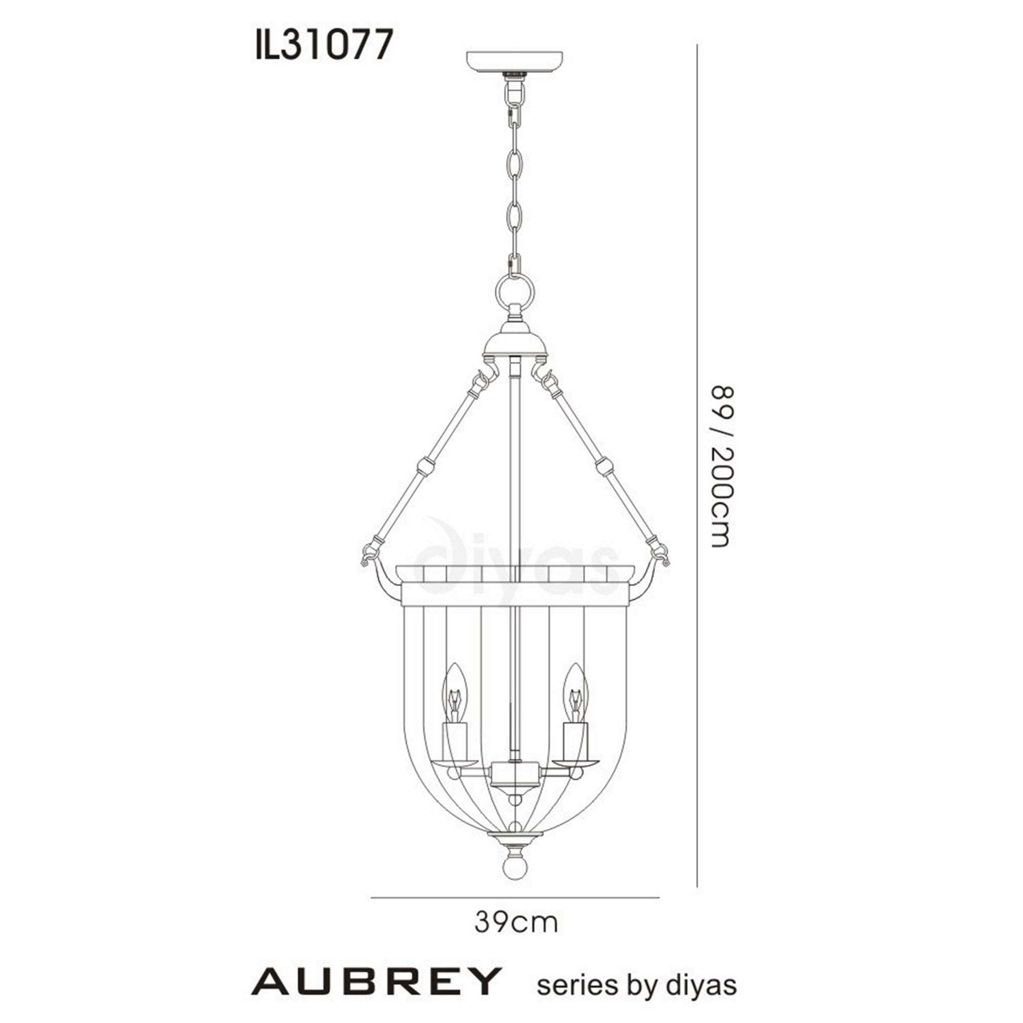 Diyas IL31077 Aubrey Pendant 4 Light Antique Brass/Glass