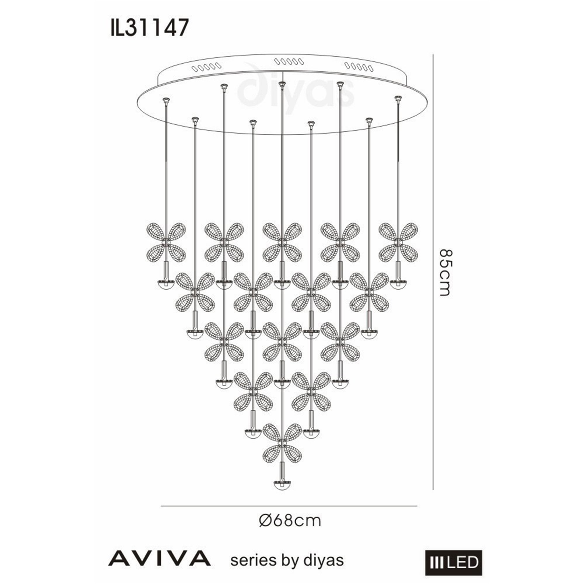 Diyas IL31147 Aviva Pendant Round 28 Light 4000K LED Polished Chrome/Crystal