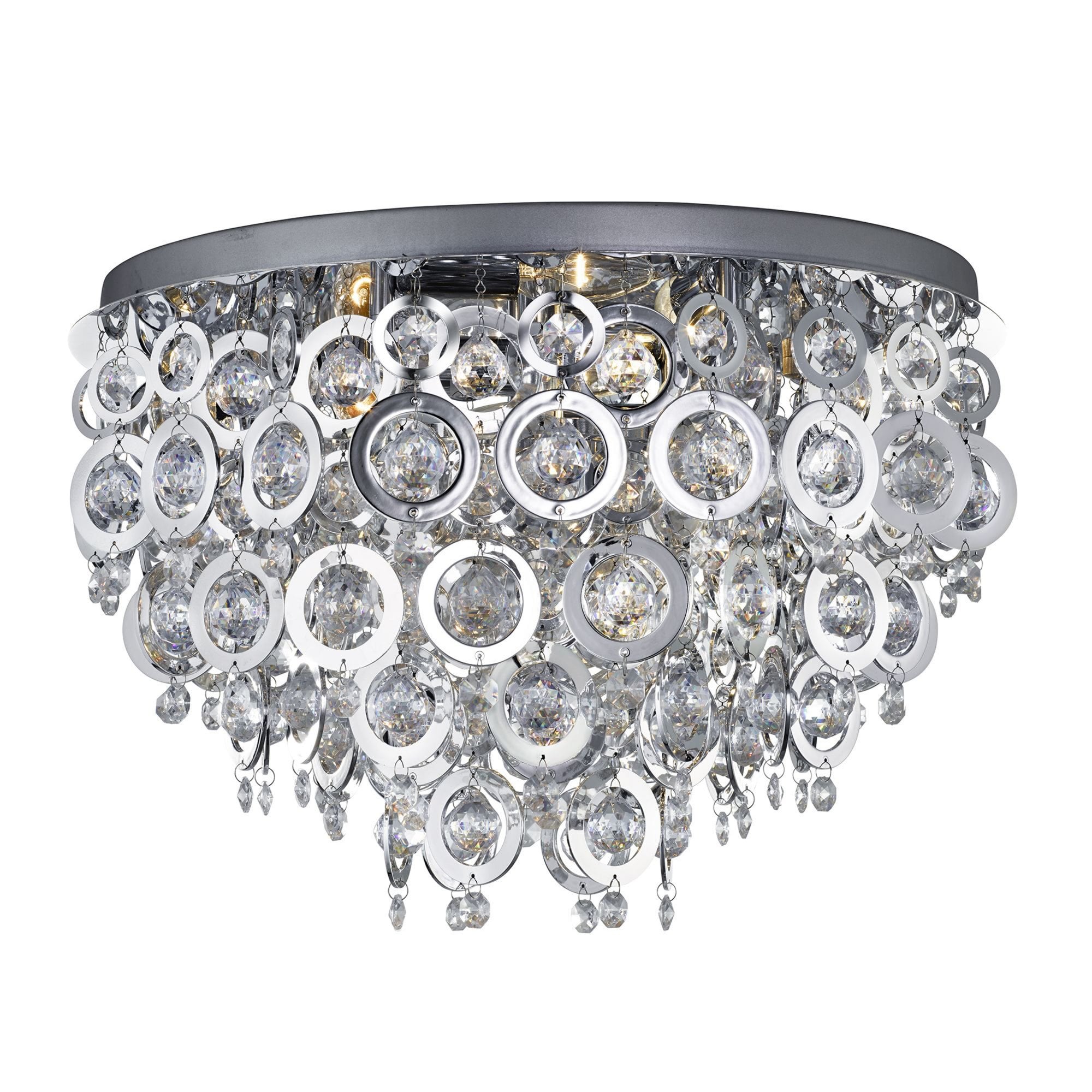 Searchlight Newton - 5 Light Ceiling Flush, Chrome, Clear Acrylic Balls, Chrome Acrylic Rings