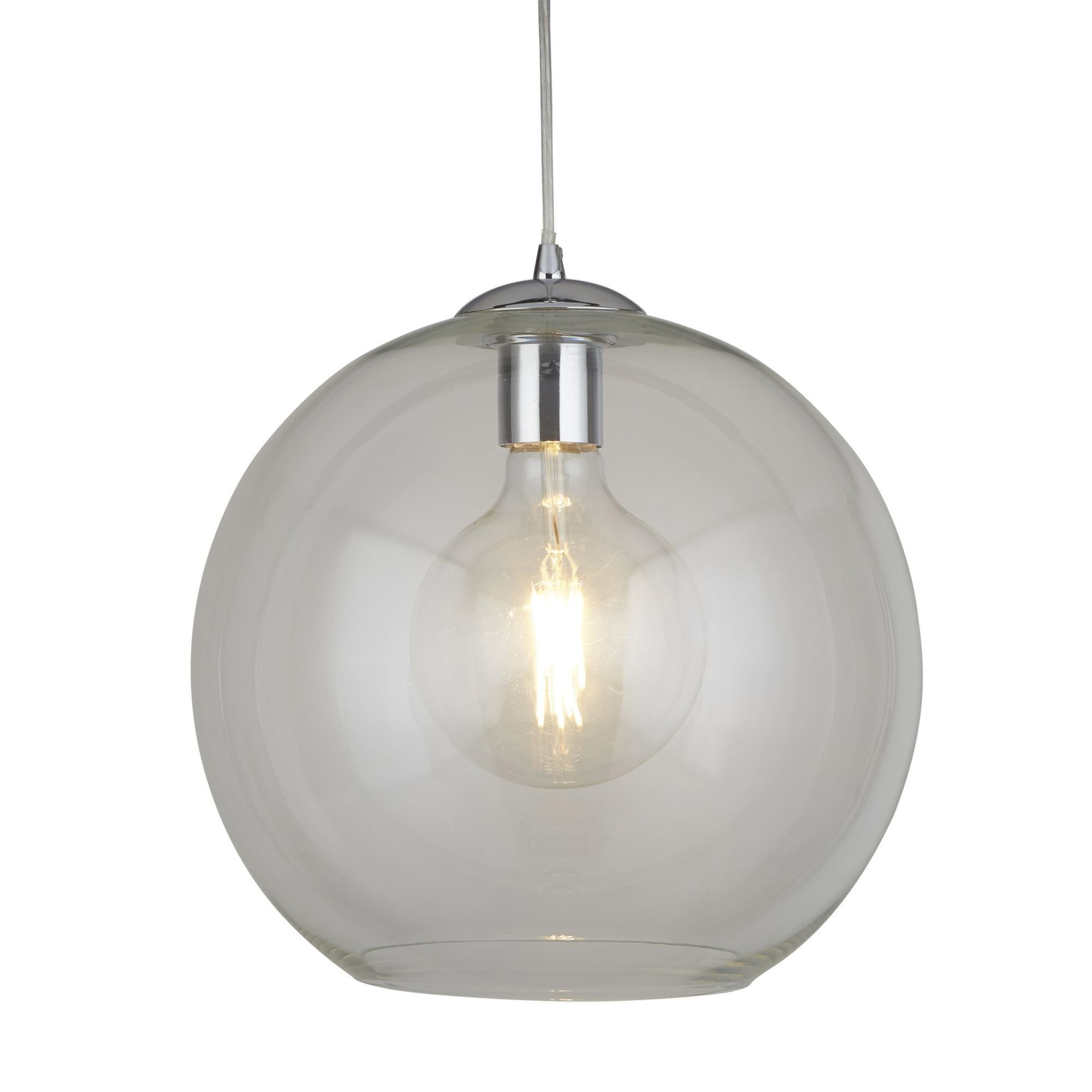 Searchlight Baines Single Round Pendant (30cm Diameter), Clear Glass, Chrome