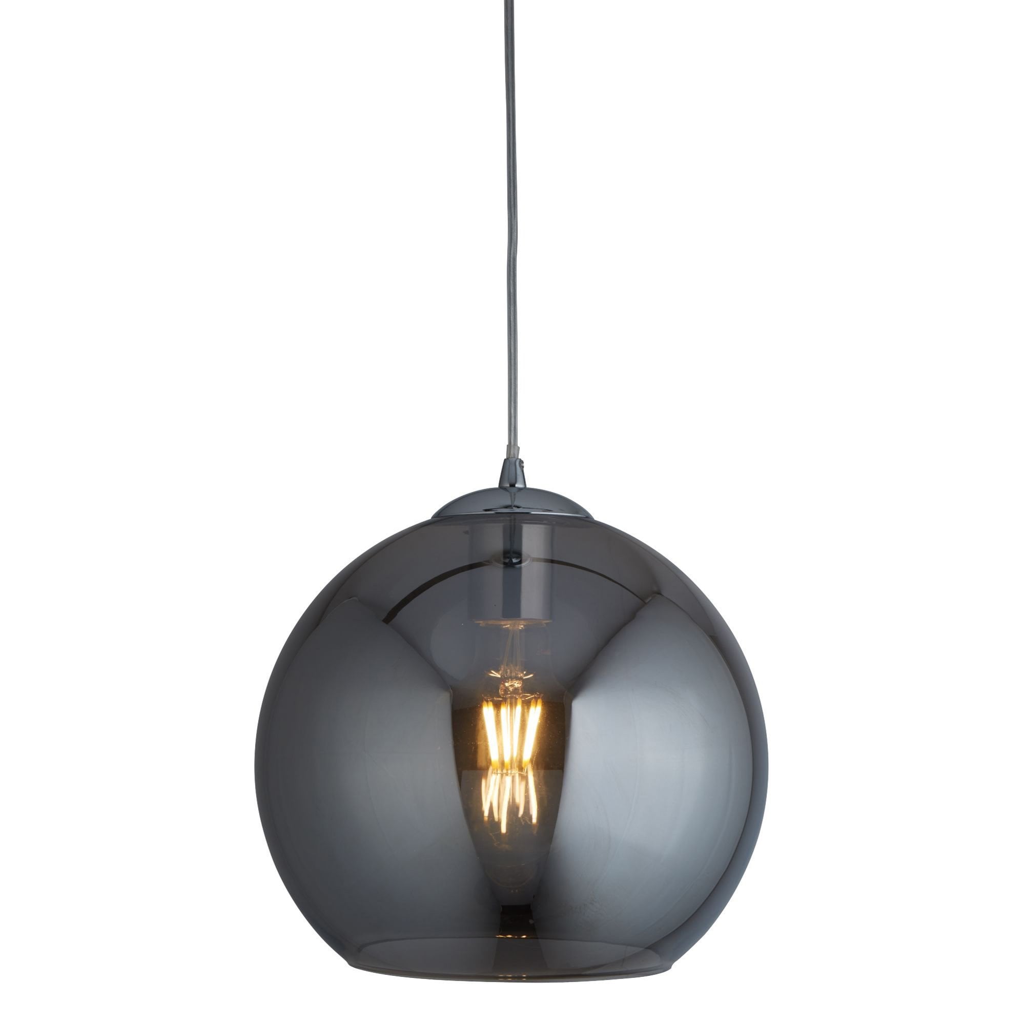 Searchlight Baines Single Round Pendant (30cm Diameter), Smoked Glass, Chrome