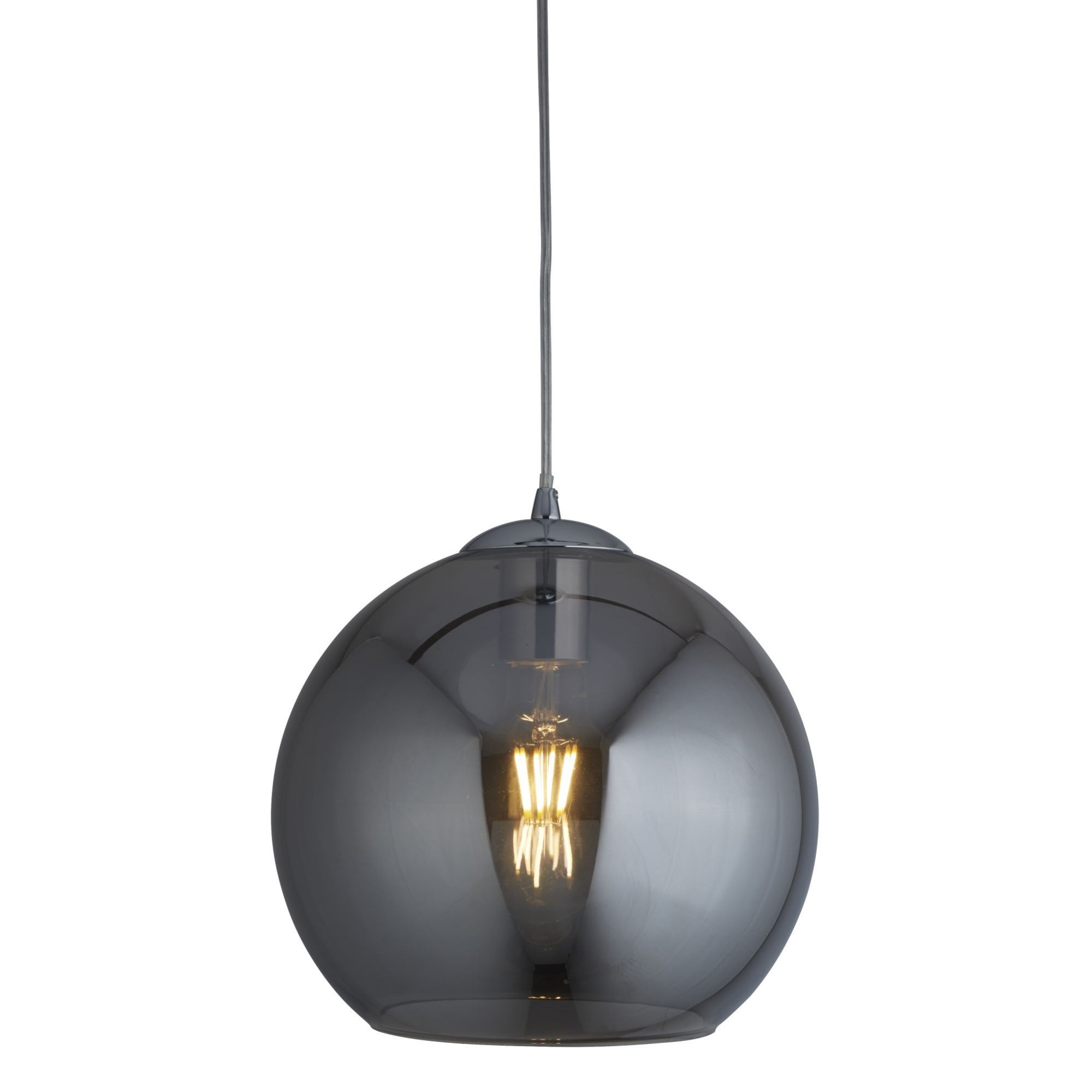 Searchlight Baines Single Round Pendant (35cm Diameter), Smoked Glass, Chrome