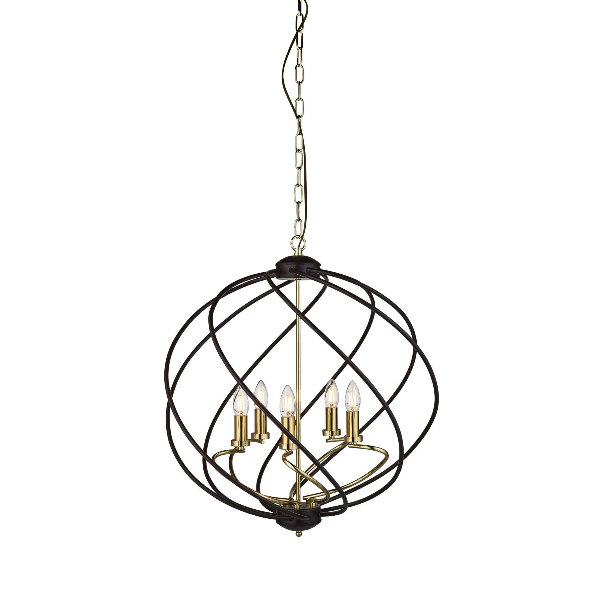Searchlight Field 5 Light Pendant, Black/Gold