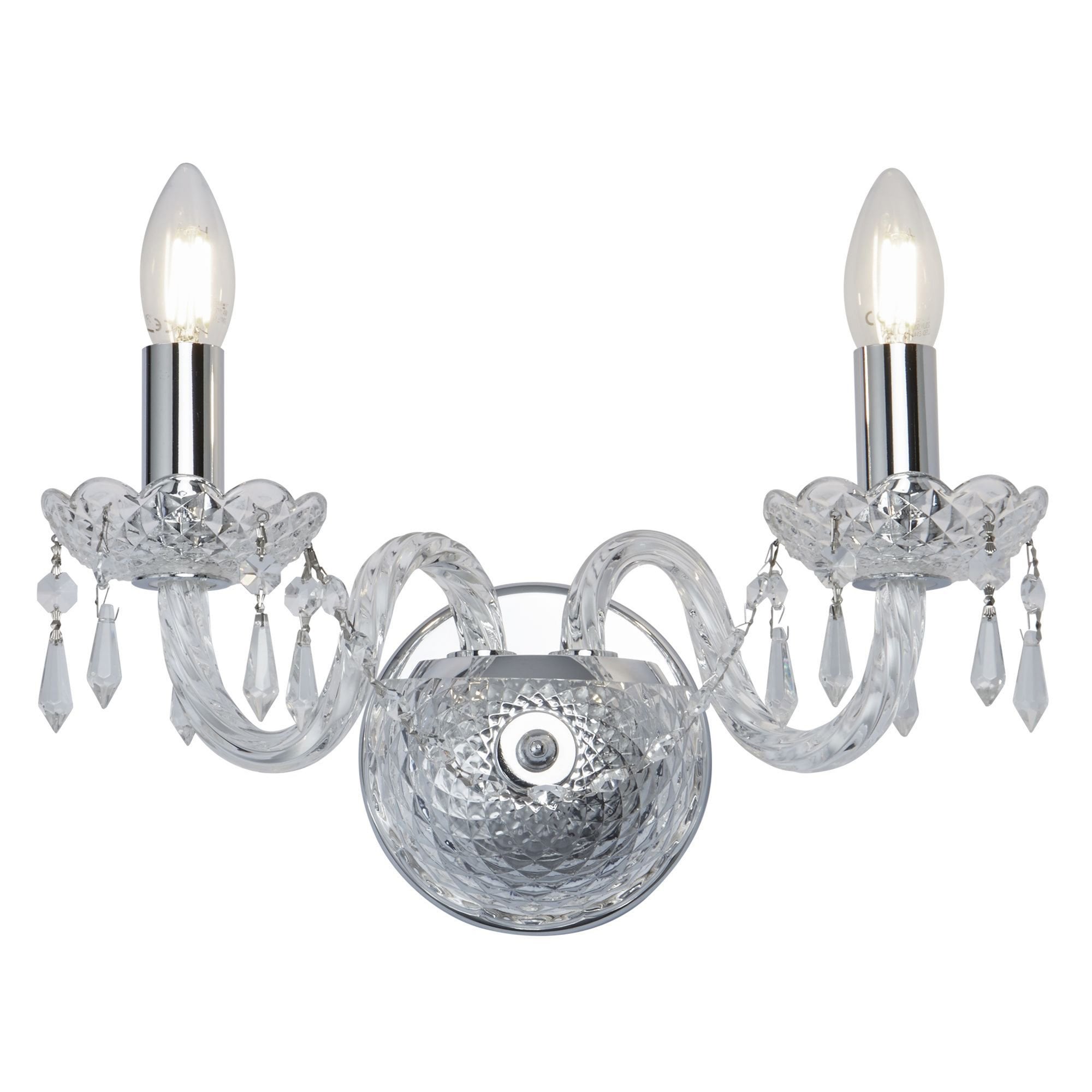 Searchlight Haigh Chrome 2 Light Wall Bracket With Crystal Trimmings