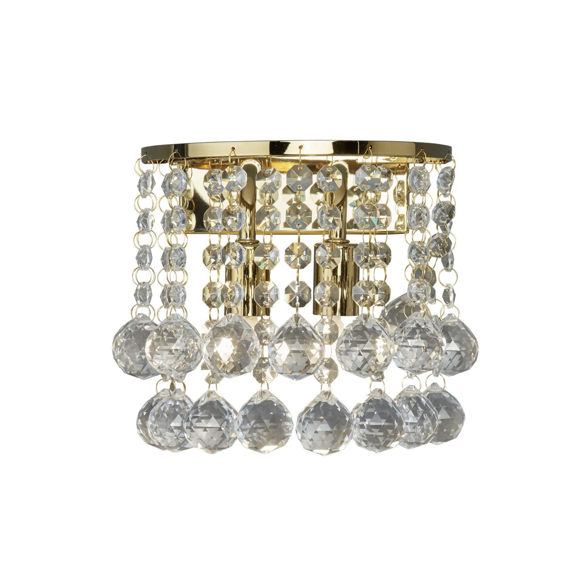 Searchlight Hampstead Gold 2 Light Round Wall Light - Clear Crystal Ball