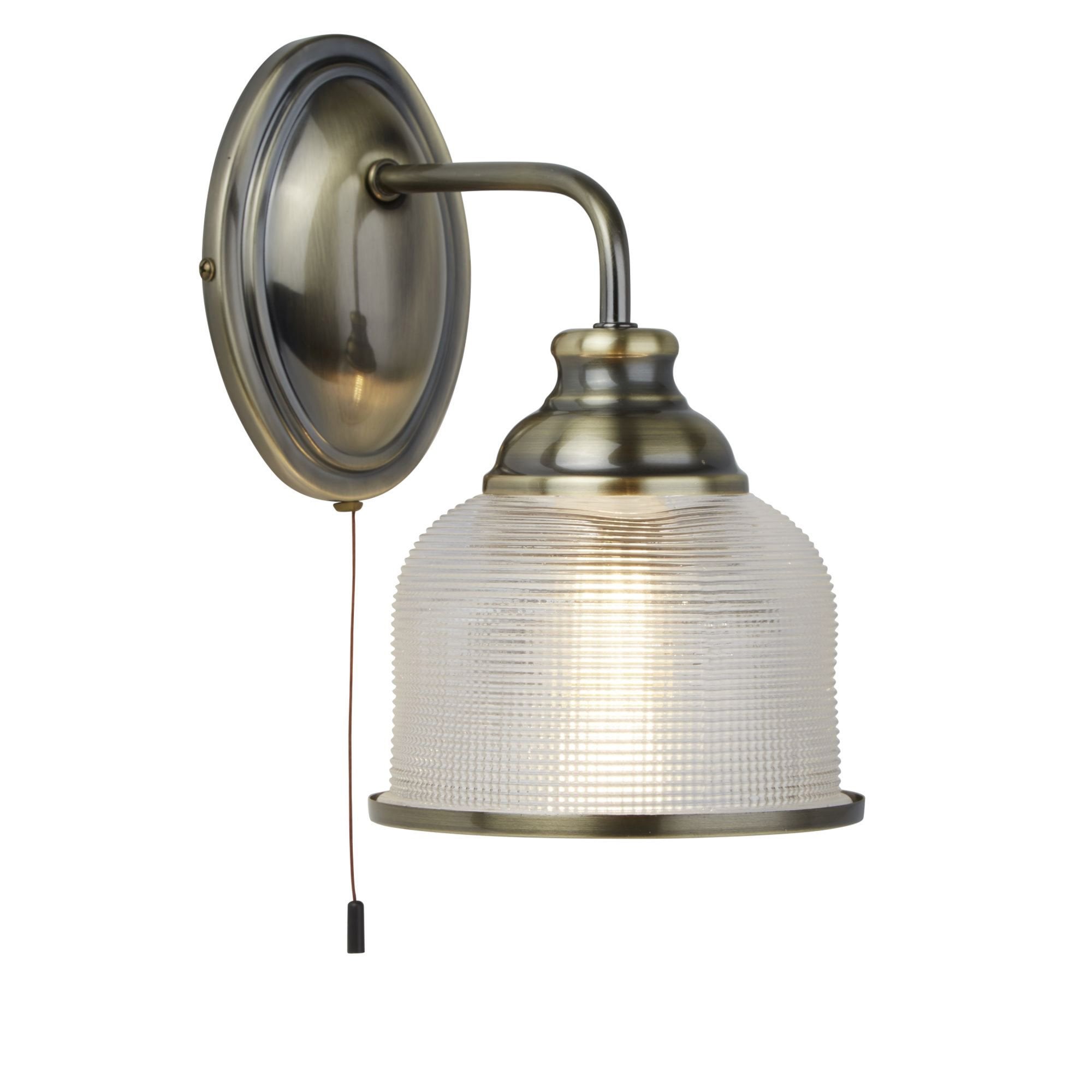 Searchlight Beech II Single Wall Bracket - Antique Brass & Holophane Glass