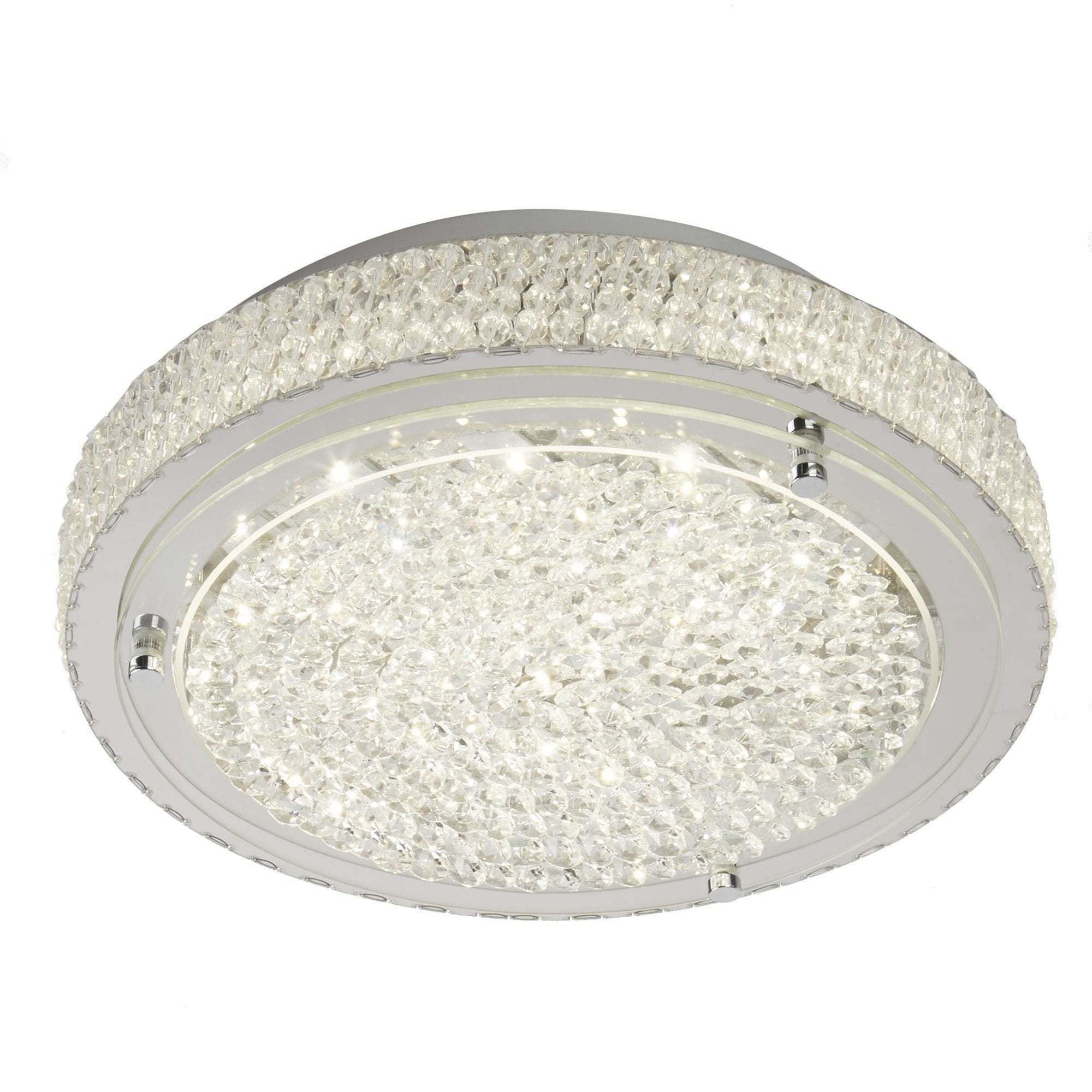 Searchlight Viola Chrome Glass LED Flush Light With Crystal Centre Decoration