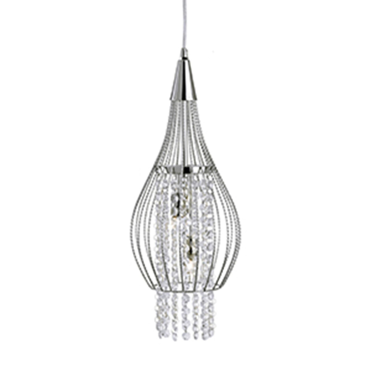 Searchlight Rathbone - 2 Light Cage Frame Pendant, Chrome With Clear C