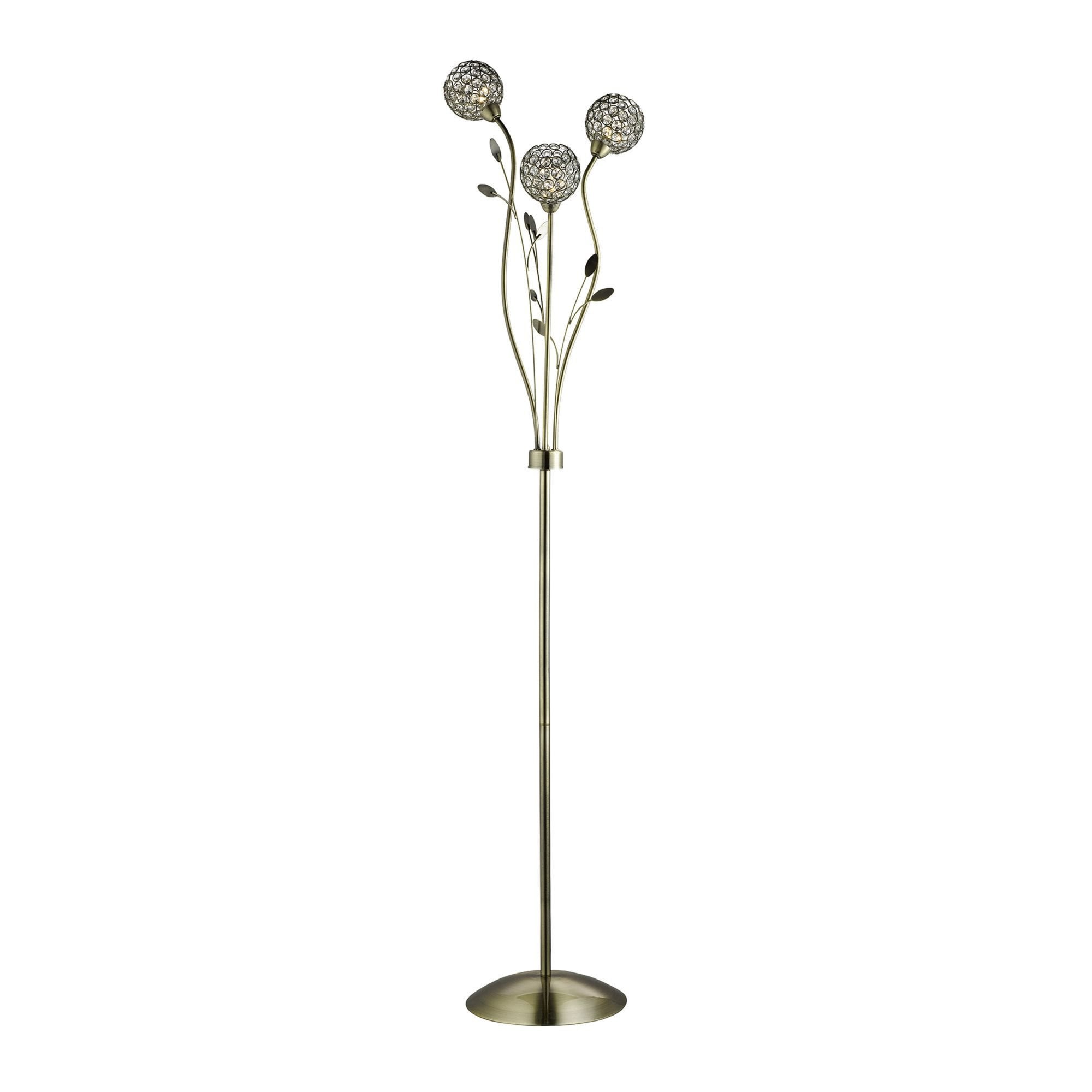 Searchlight Bay II 3 Light Floor Lamp - Antique Brass & Clear Glass Deco Shades