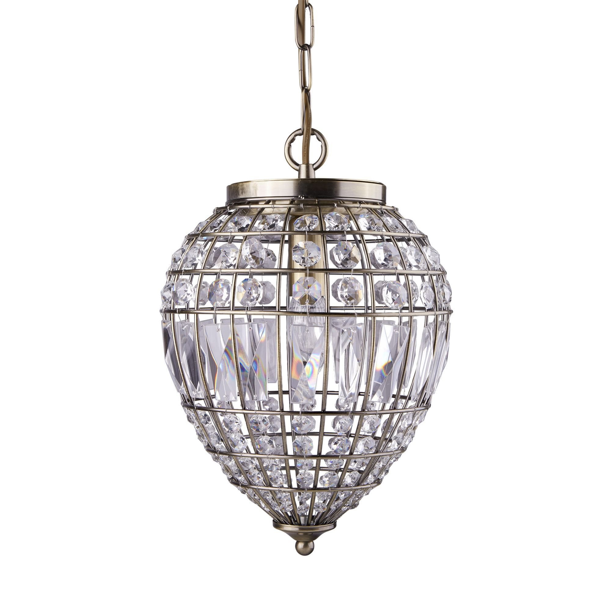 Searchlight Pembroke, Single Antique Brass, Clear Glass Buttons/Coffin Drop Trim