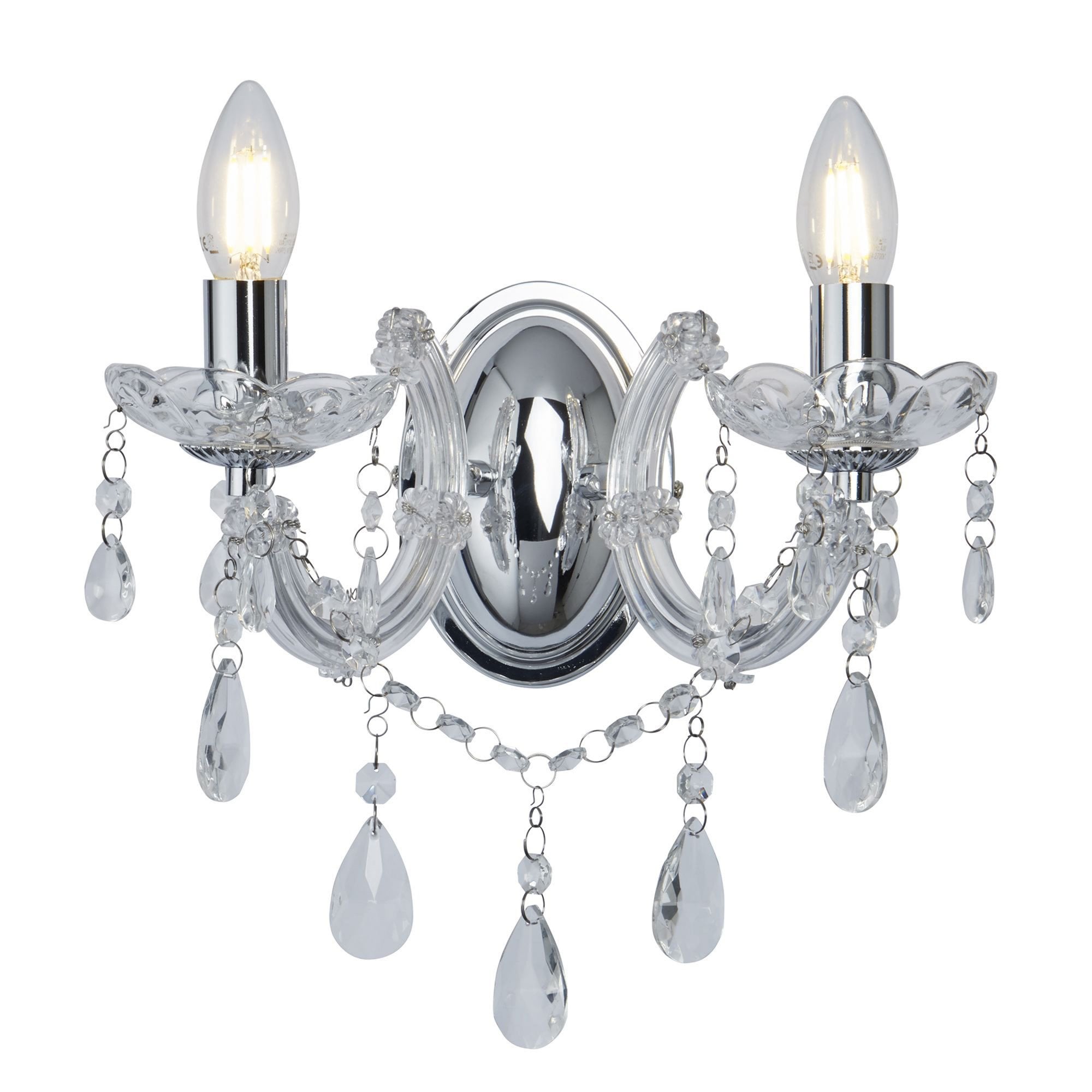 Searchlight Maple 2 Light Wall Bracket - Chrome & Clear Acrylic