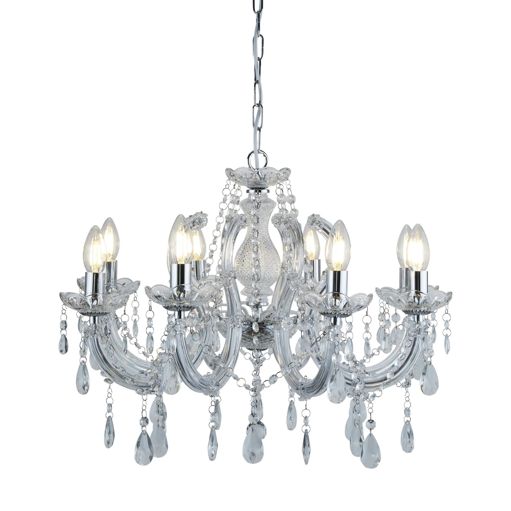 Searchlight Maple 8 Light Chandelier - Chrome & Clear Acrylic