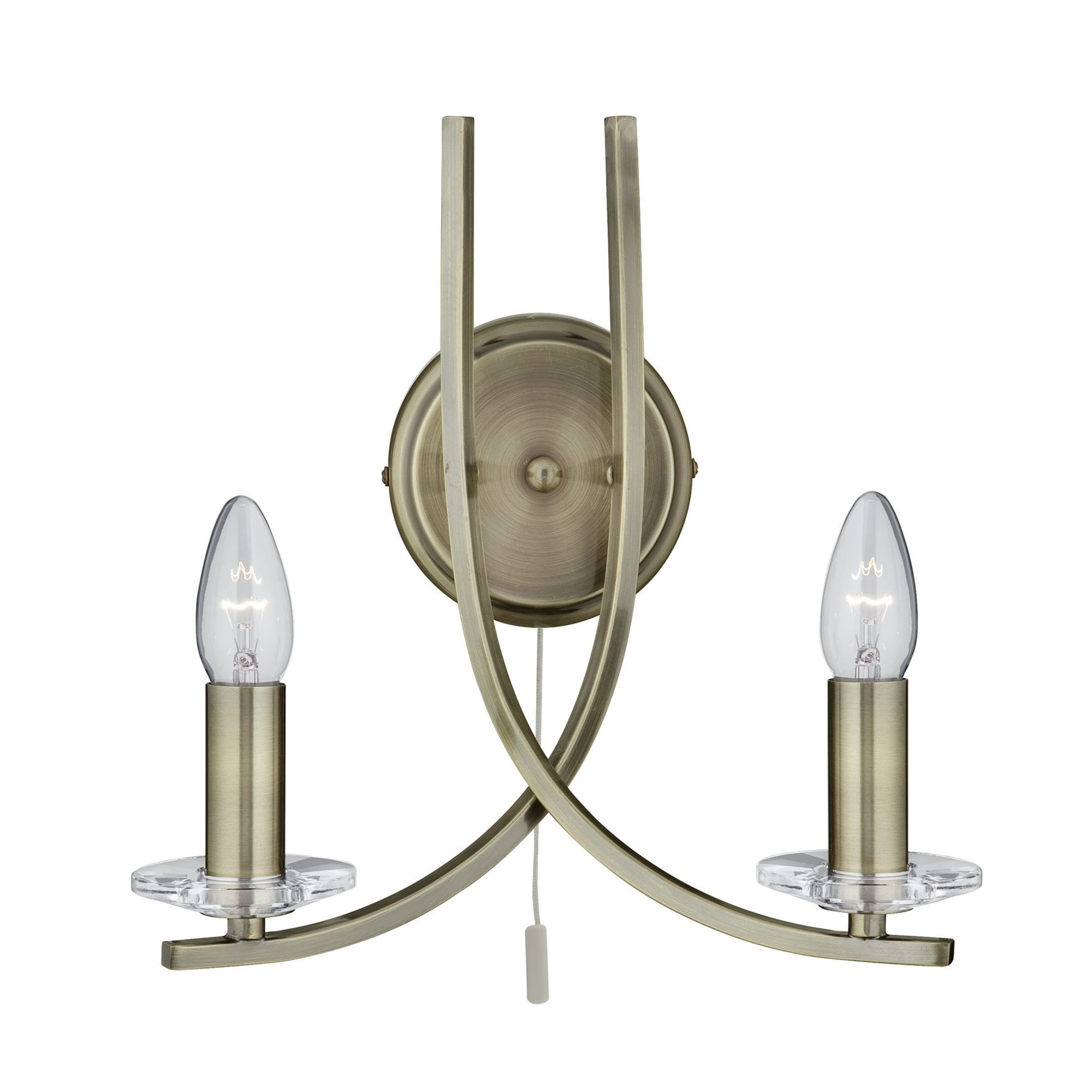 Searchlight Archer Antique Brass 2 Light Wall Bracket With Clear Glass Sconces