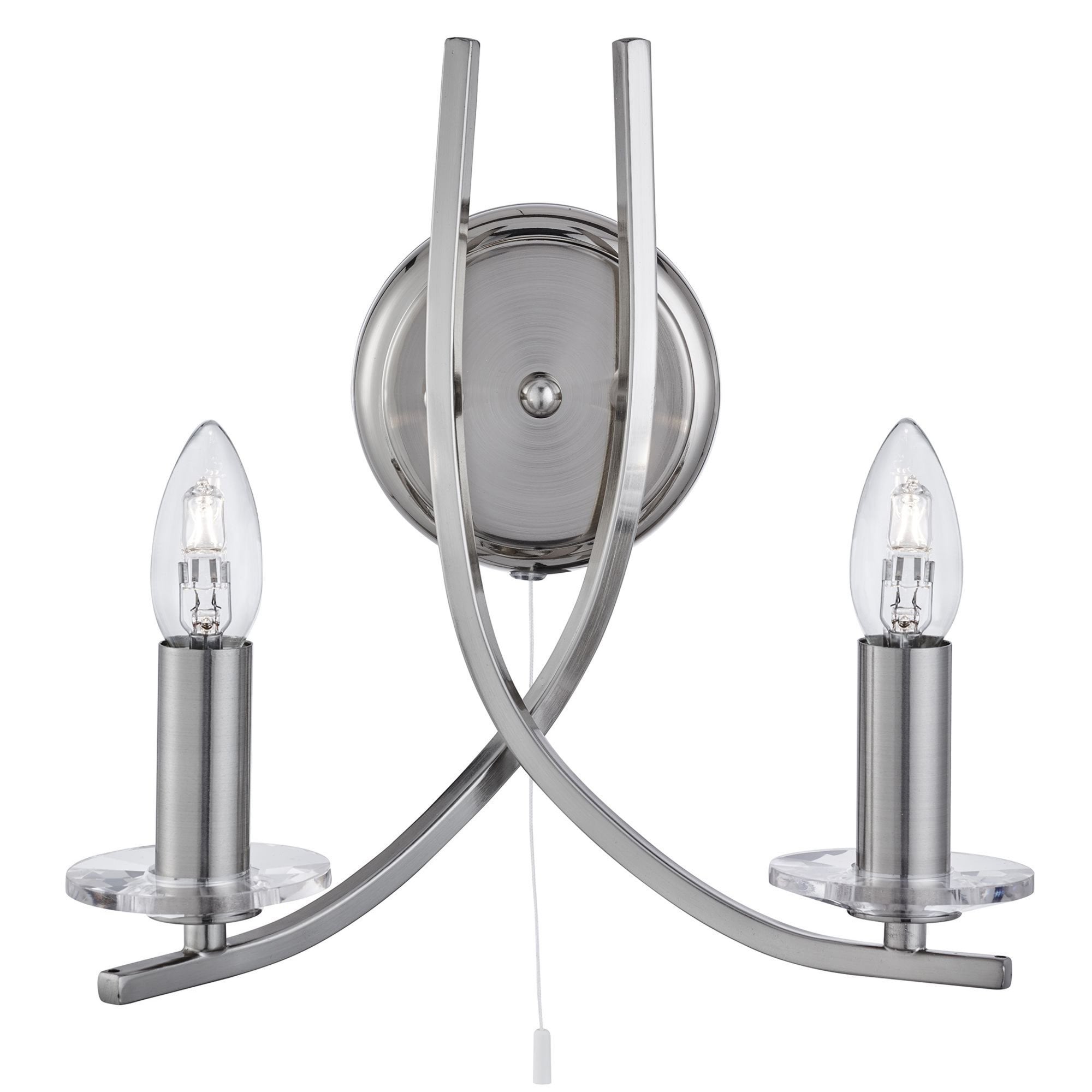 Searchlight Archer Satin Silver 2 Light Wall Bracket With Glass Sconces