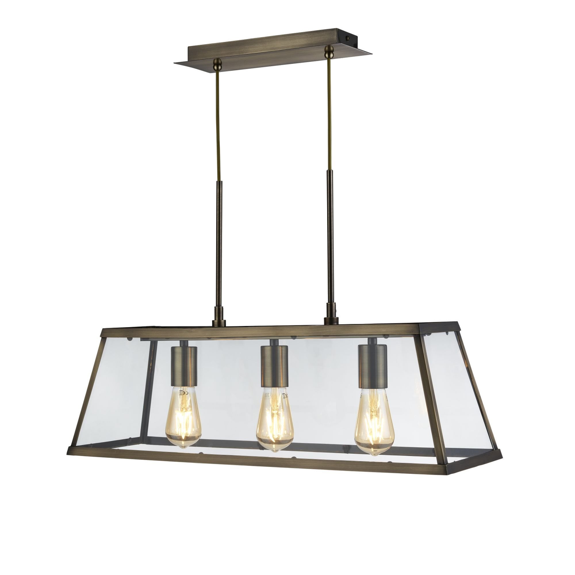 Searchlight Vane 3 Light Lantern Bar, Antique Brass, Glass