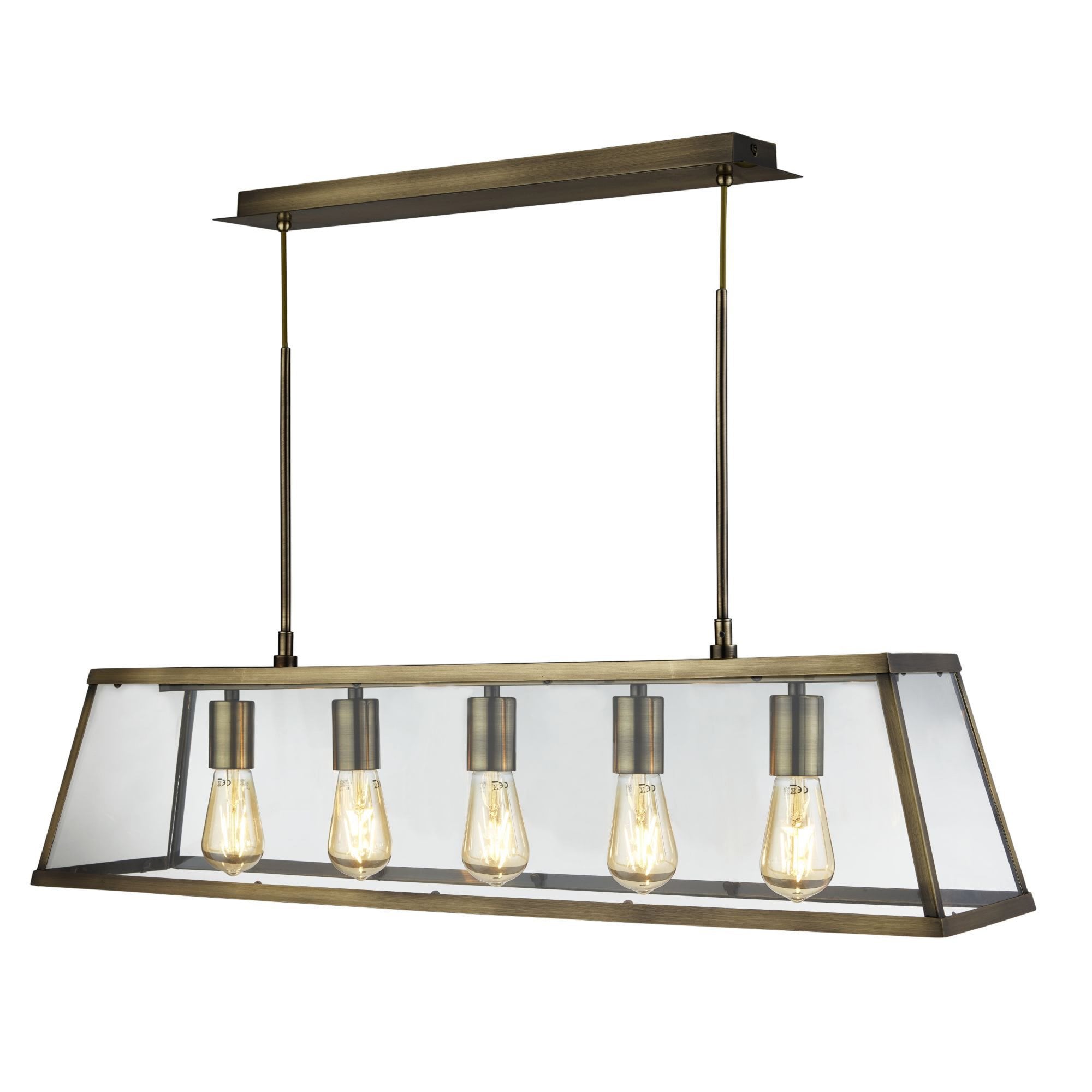 Searchlight Vane 5 Light Lantern Bar, Antique Brass, Glass