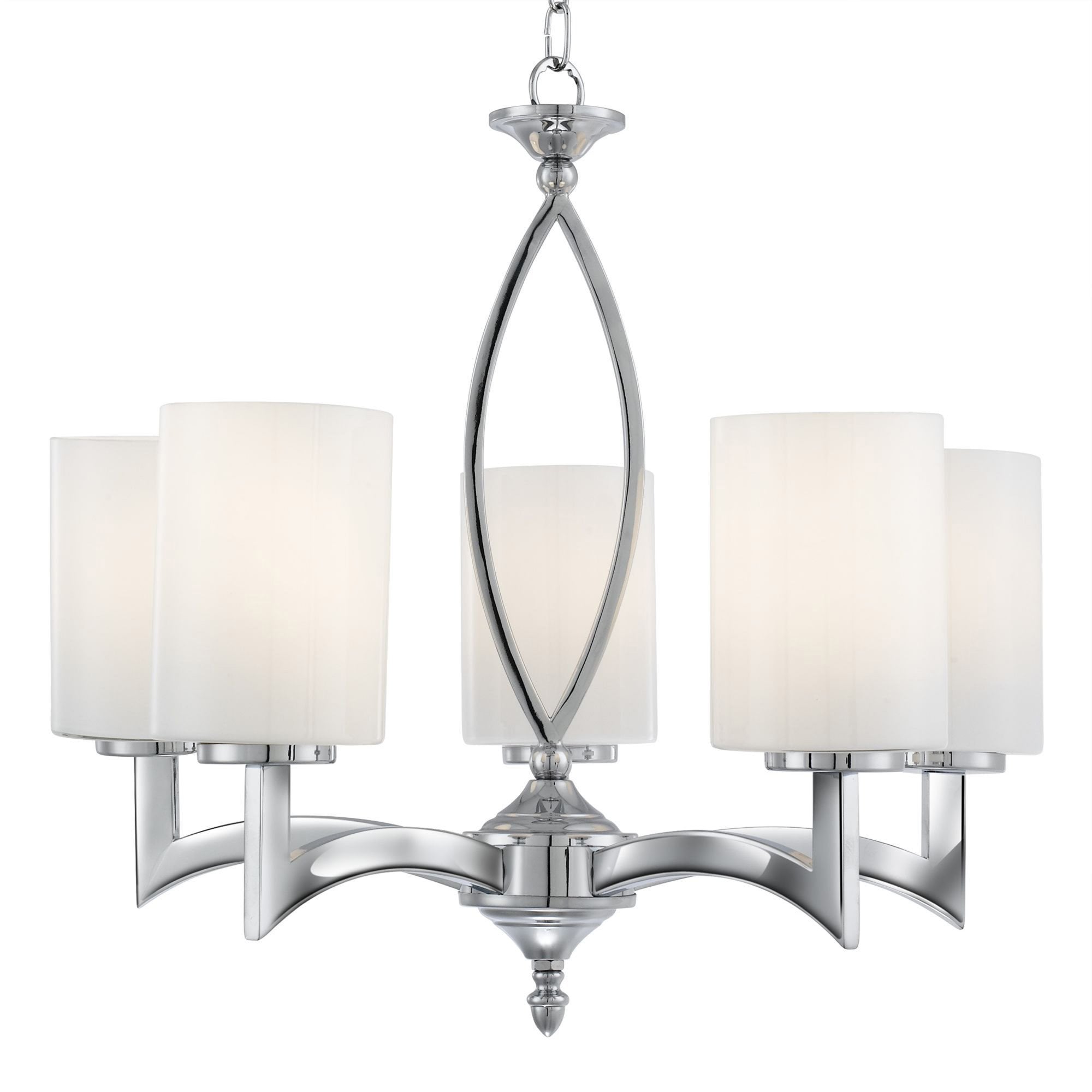 Searchlight Gascoyne - 5 Light Ceiling, Chrome, White Glass Shades