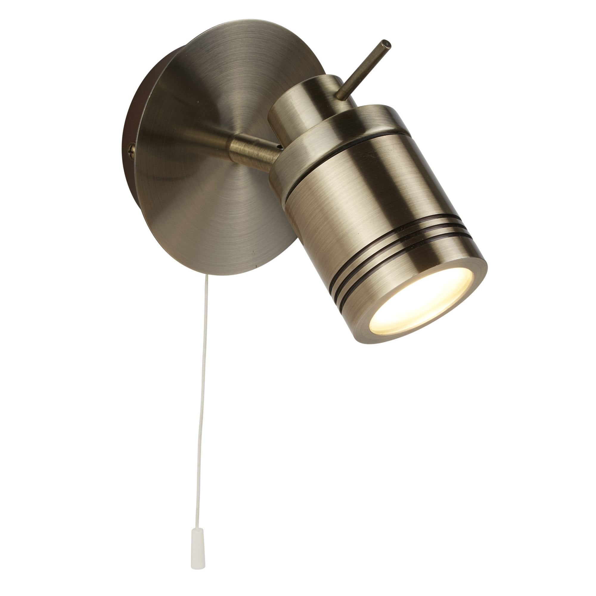 Searchlight Saker Single IP44 Bathroom Spot Wall Bracket, Antique Brass