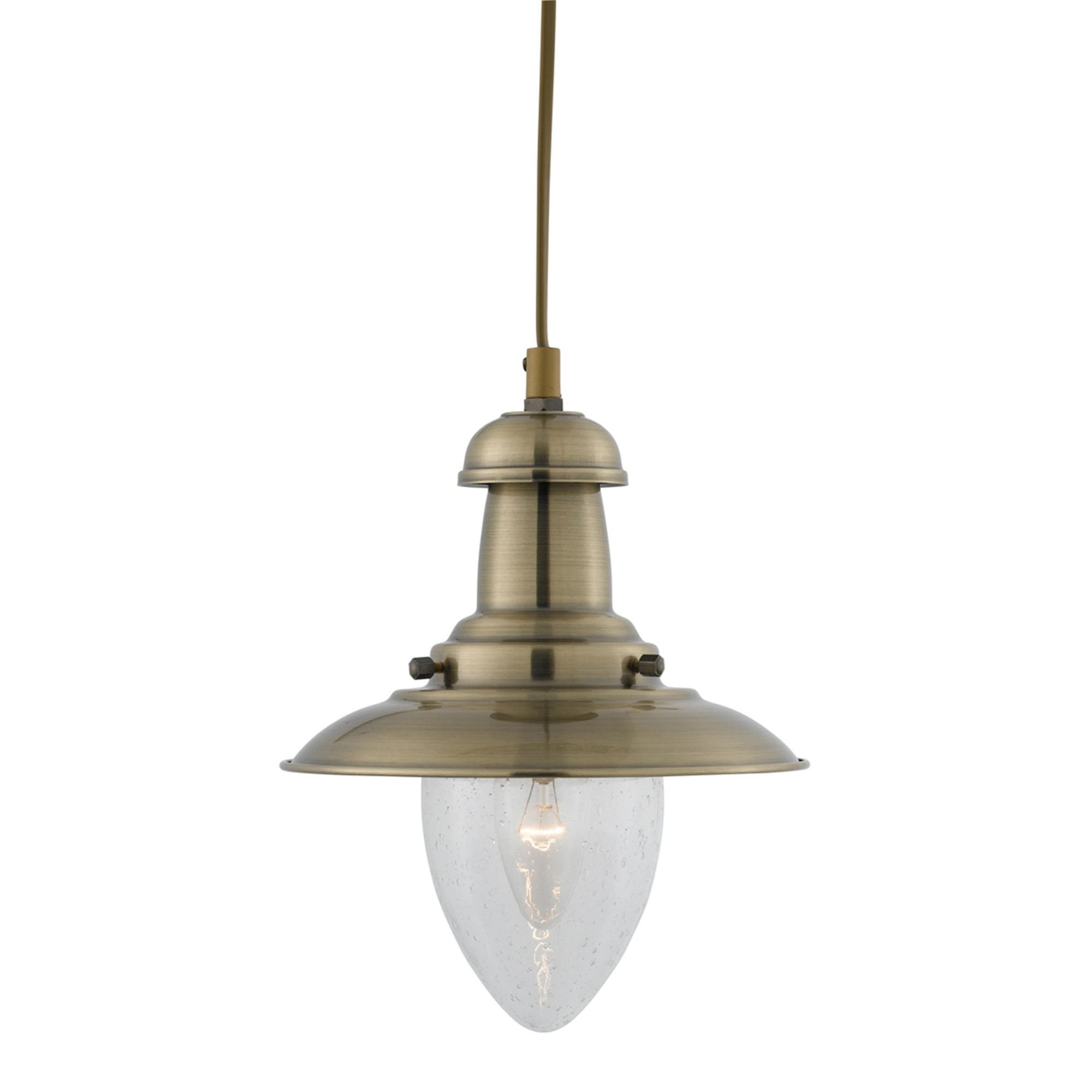 Searchlight Falkland Antique Brass Pendant Light With Oval Seeded Glass Shade