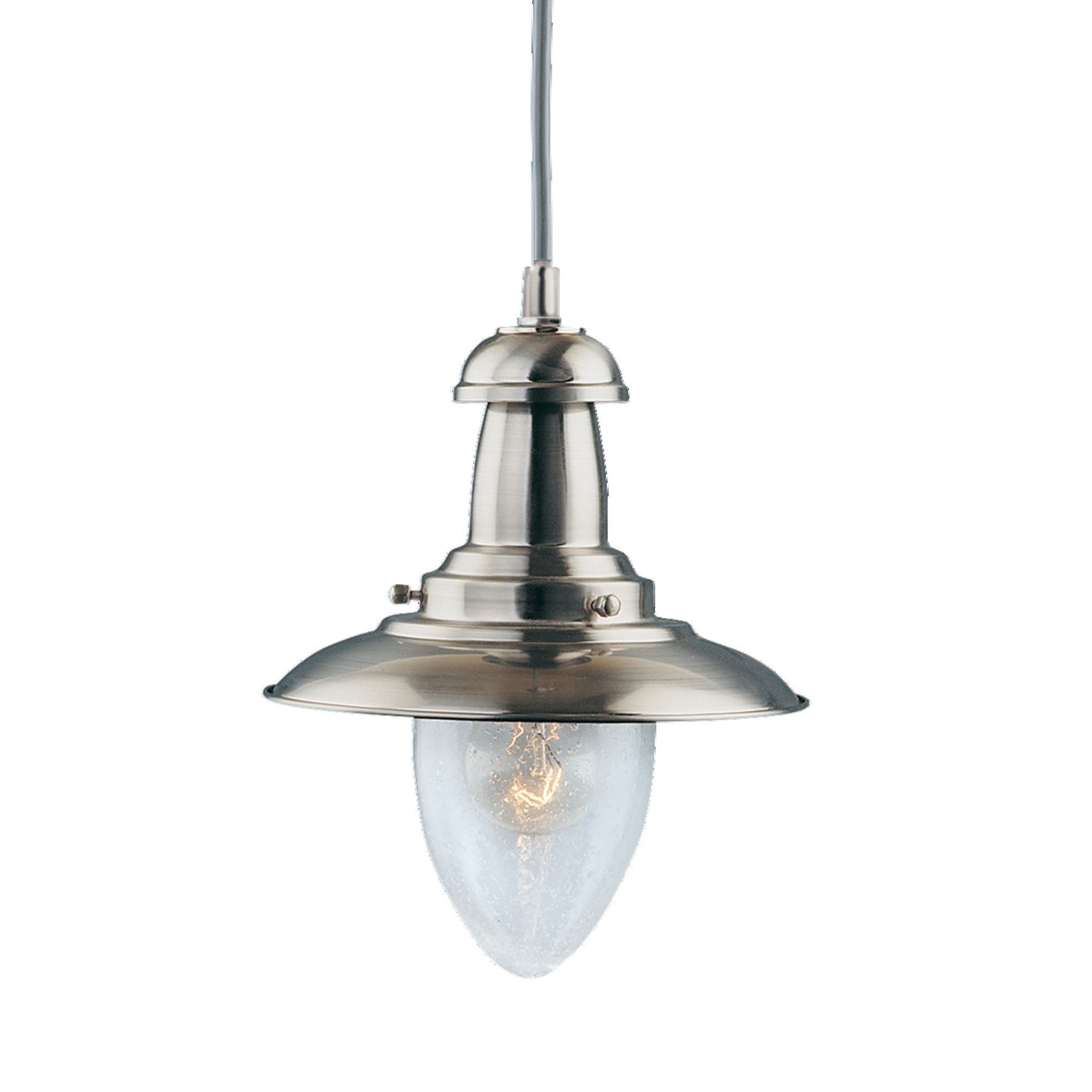 Searchlight Falkland Satin Silver Pendant Light With Oval Seeded Glass Shade