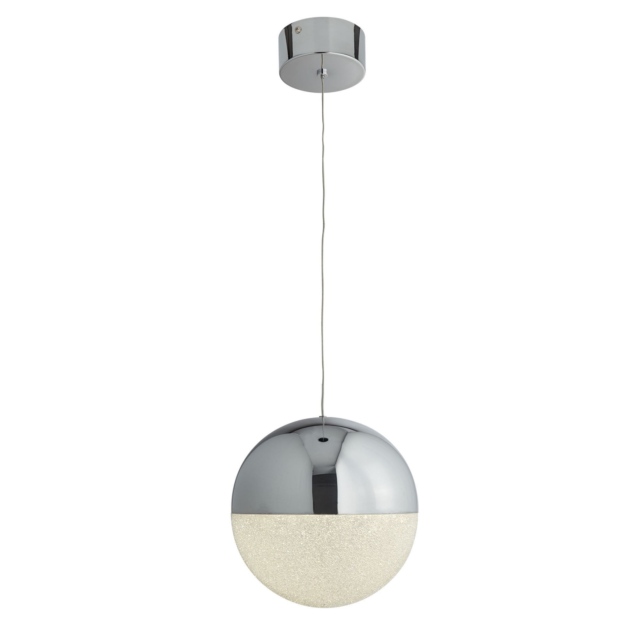 Searchlight Malta Single LED Globe Pendant, Crushed Ice Effect Shade, Chrome