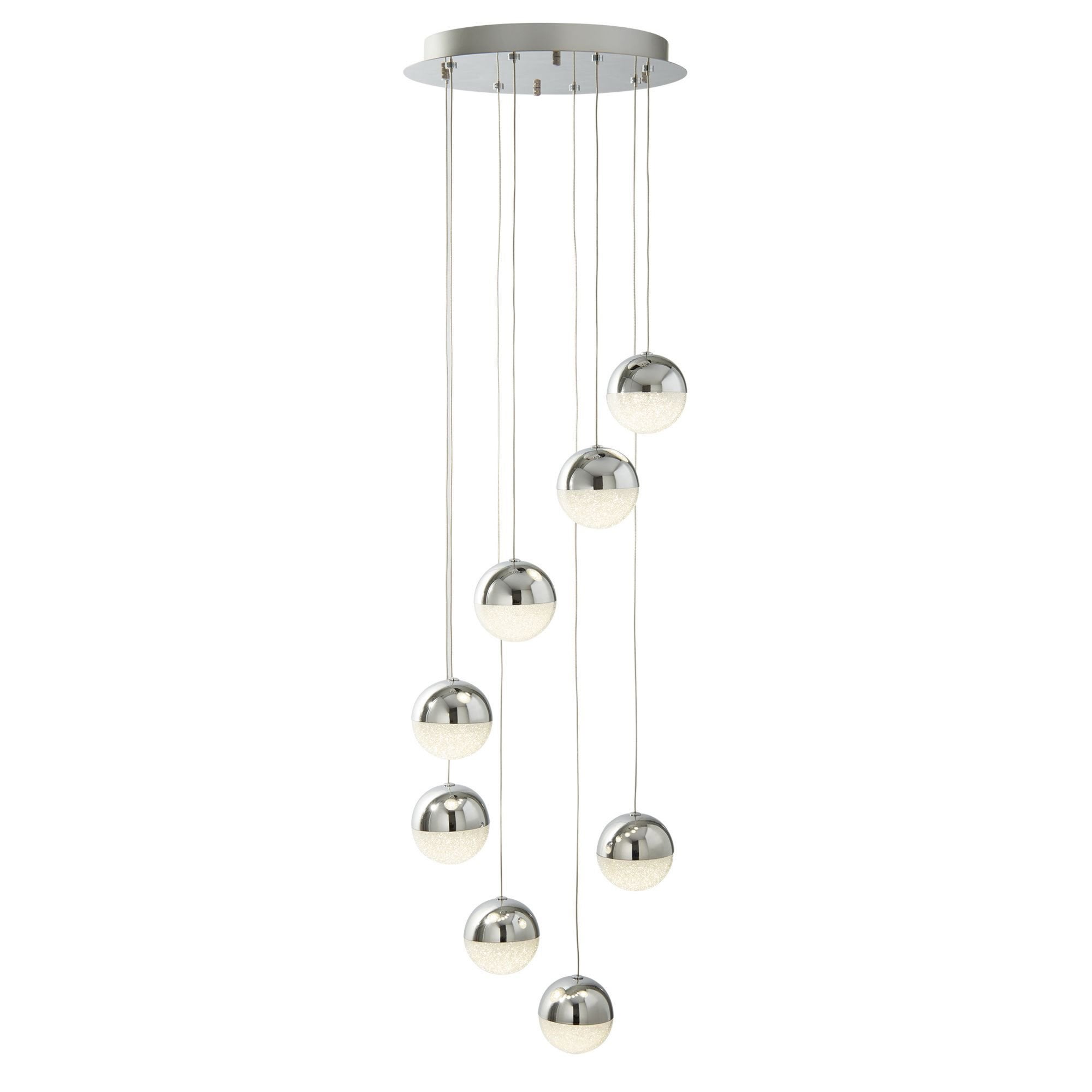 Searchlight Malta 8 Light LED Globe Multi - Drop, Crushed Ice Effect Shade, Chrome