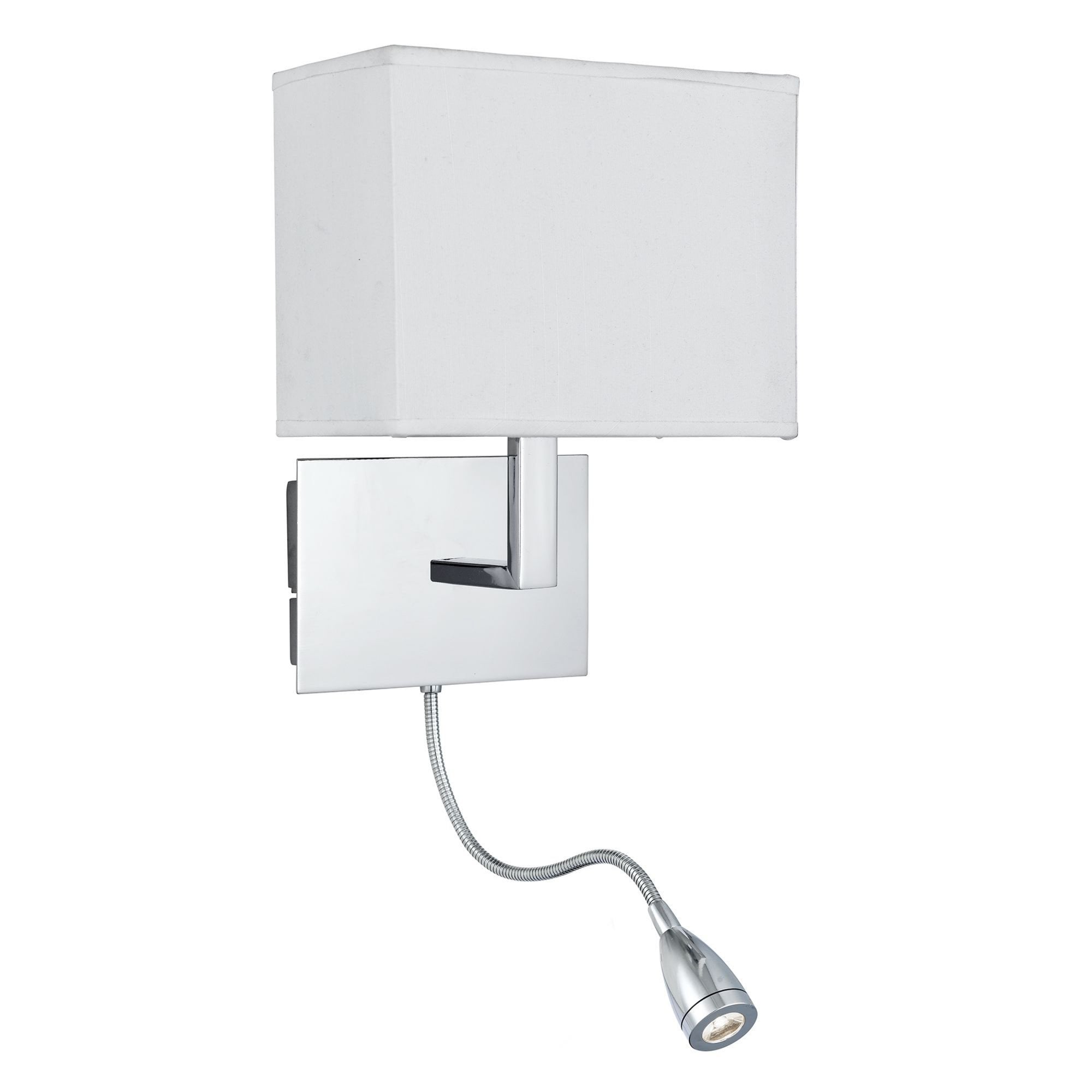 Searchlight Oakes Chrome Wall Light Oakes White Shade, LED Flexi - Arm, Switched