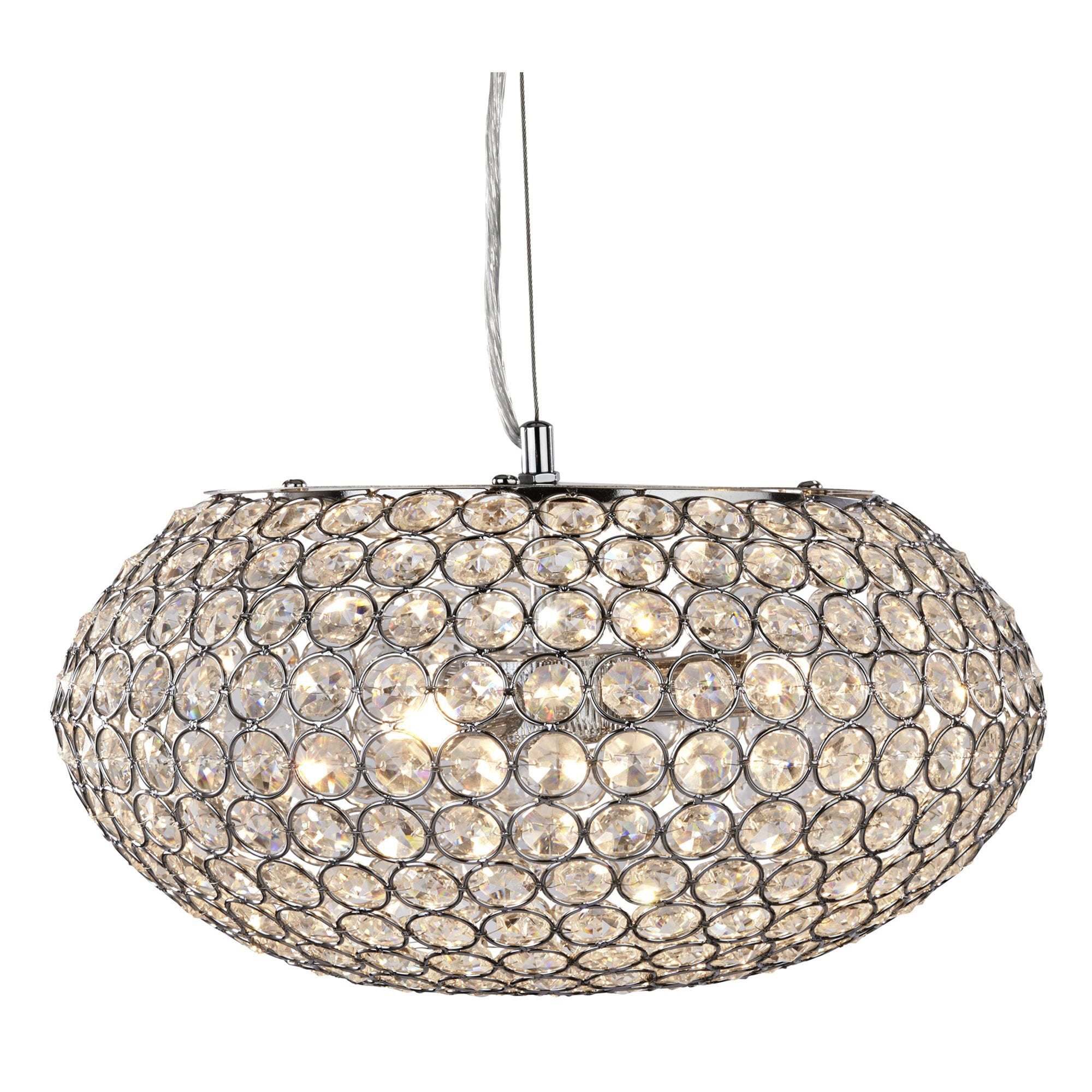 Searchlight Camden Pendant - 3 Light Ceiling Pendant, Chrome With Clear Crystal Buttons Inserts