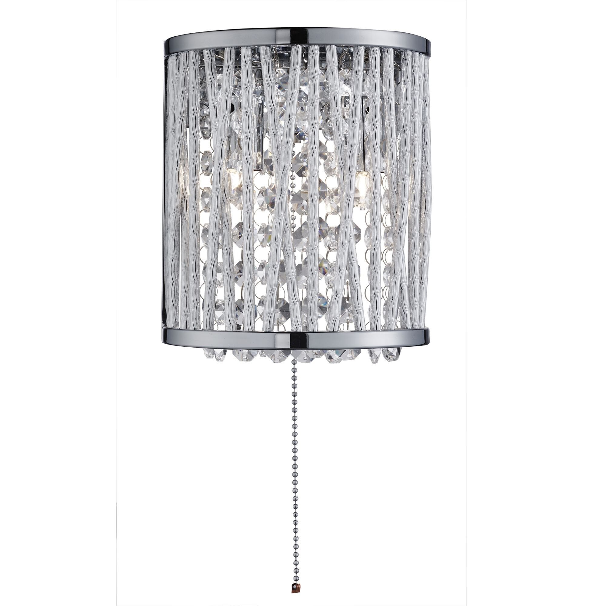 Searchlight Edgeware 2 Light Wall Bracket, Chrome, Clear Crystal Button Drops, Aluminium Tubes Trim