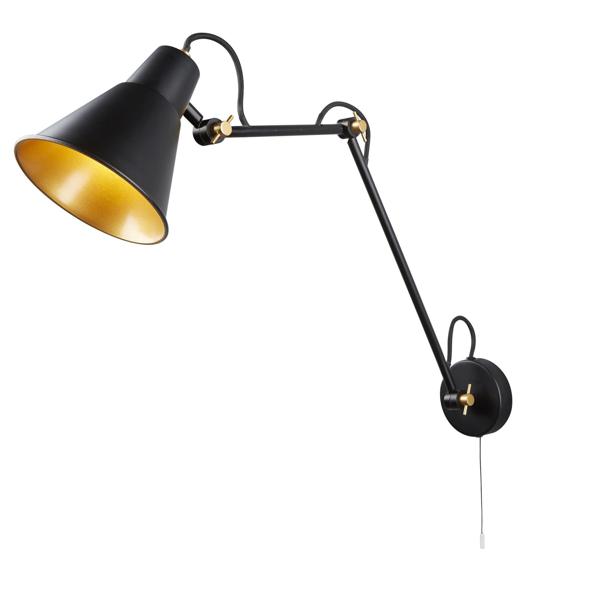 Searchlight Single Adjustable Wall Bracket, Matt Black, Gold