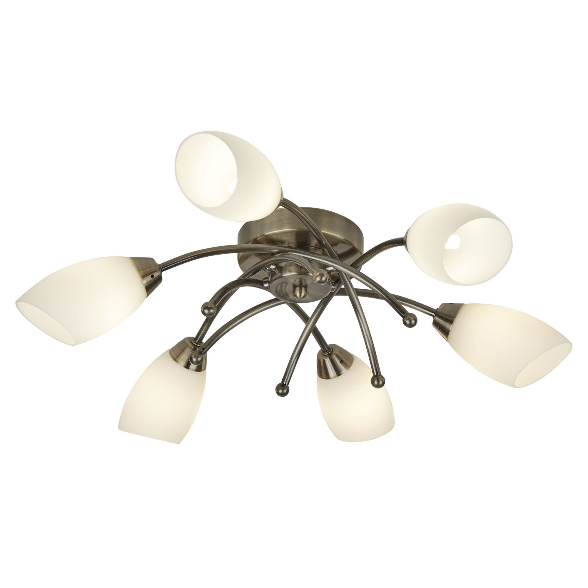 Searchlight Oakfield 6 Light Antique Brass Flush With Opal Glass