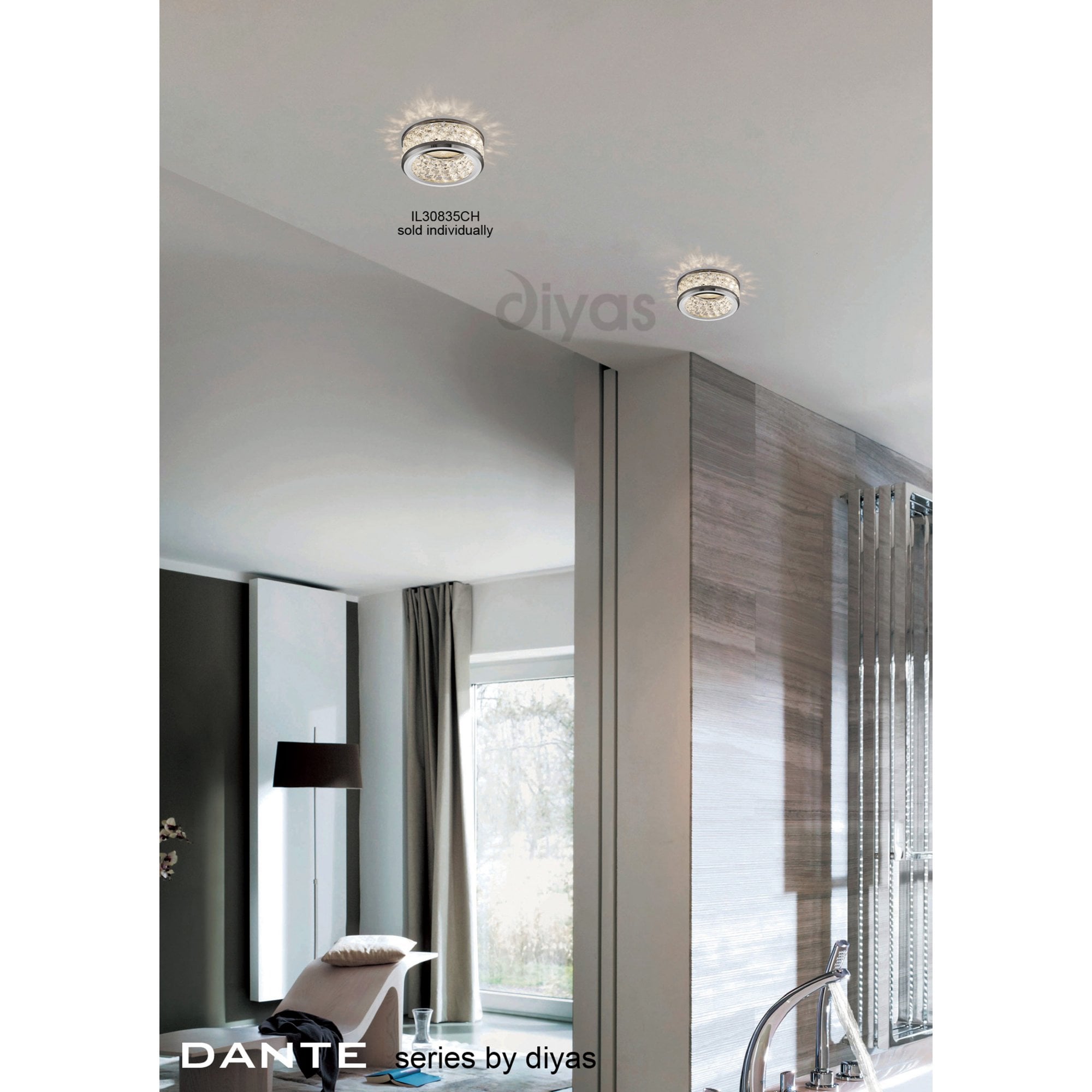 Diyas IL30835CH Dante GU10 Downlight With 3 Levels Of Crystal Beads Polished Chrome/Clear