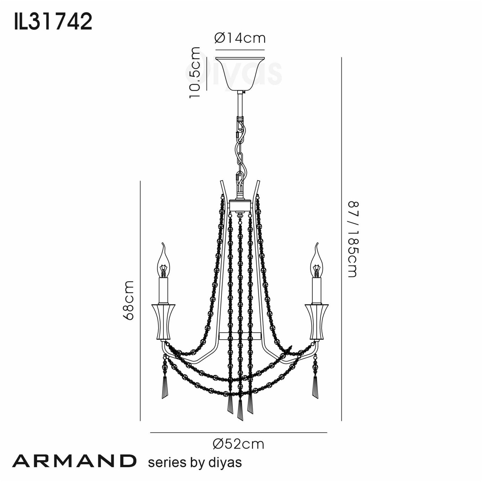 Diyas Armand Pendant 3 Light E14 - Polished Chrome/Crystal