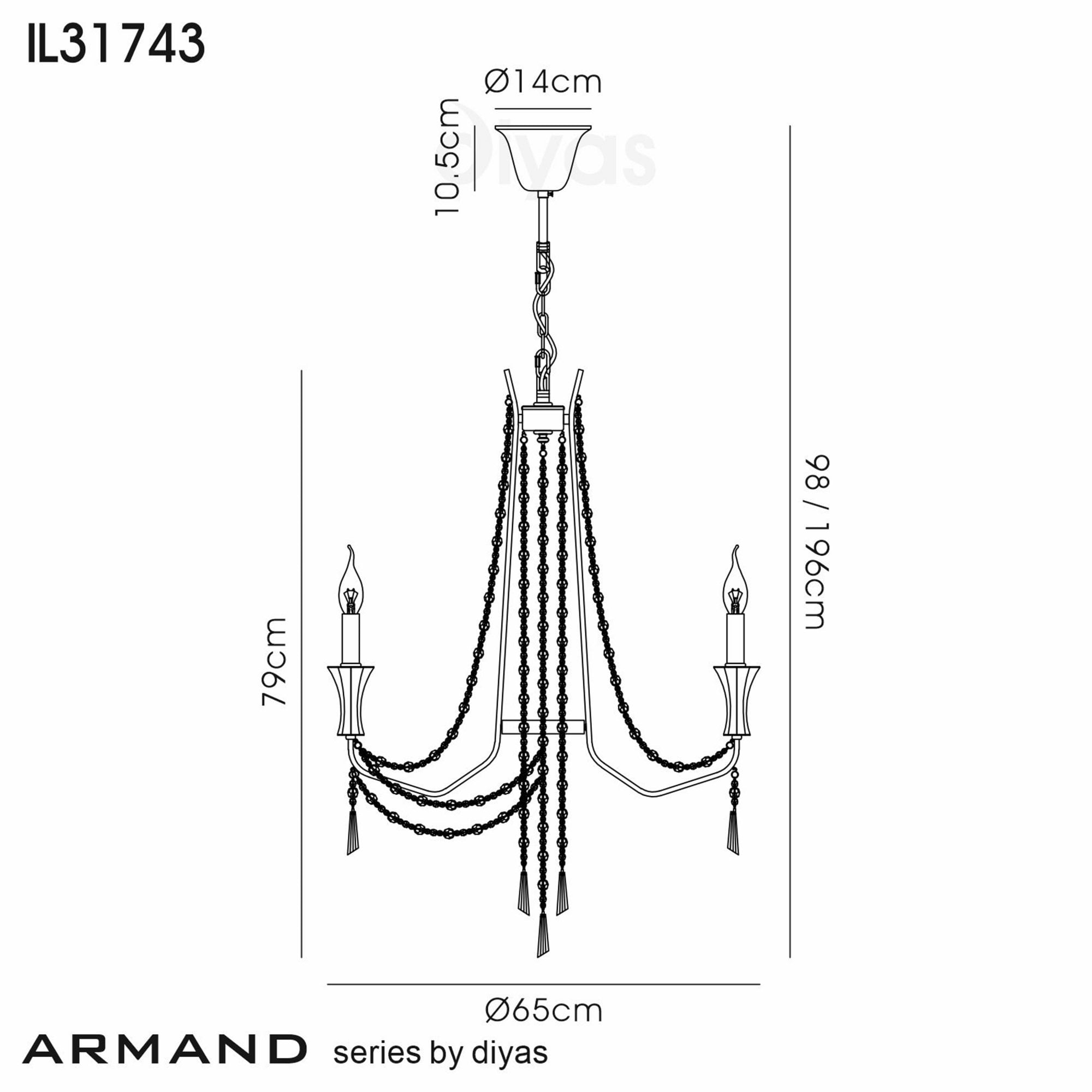 Diyas Armand Pendant 6 Light E14 - Polished Chrome/Crystal