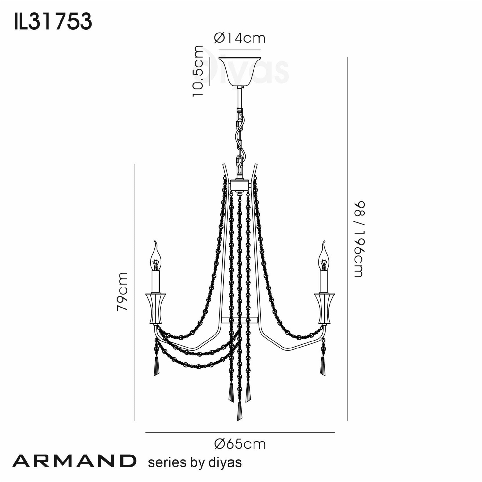 Diyas Armand Pendant 6 Light E14 - French Gold/Crystal