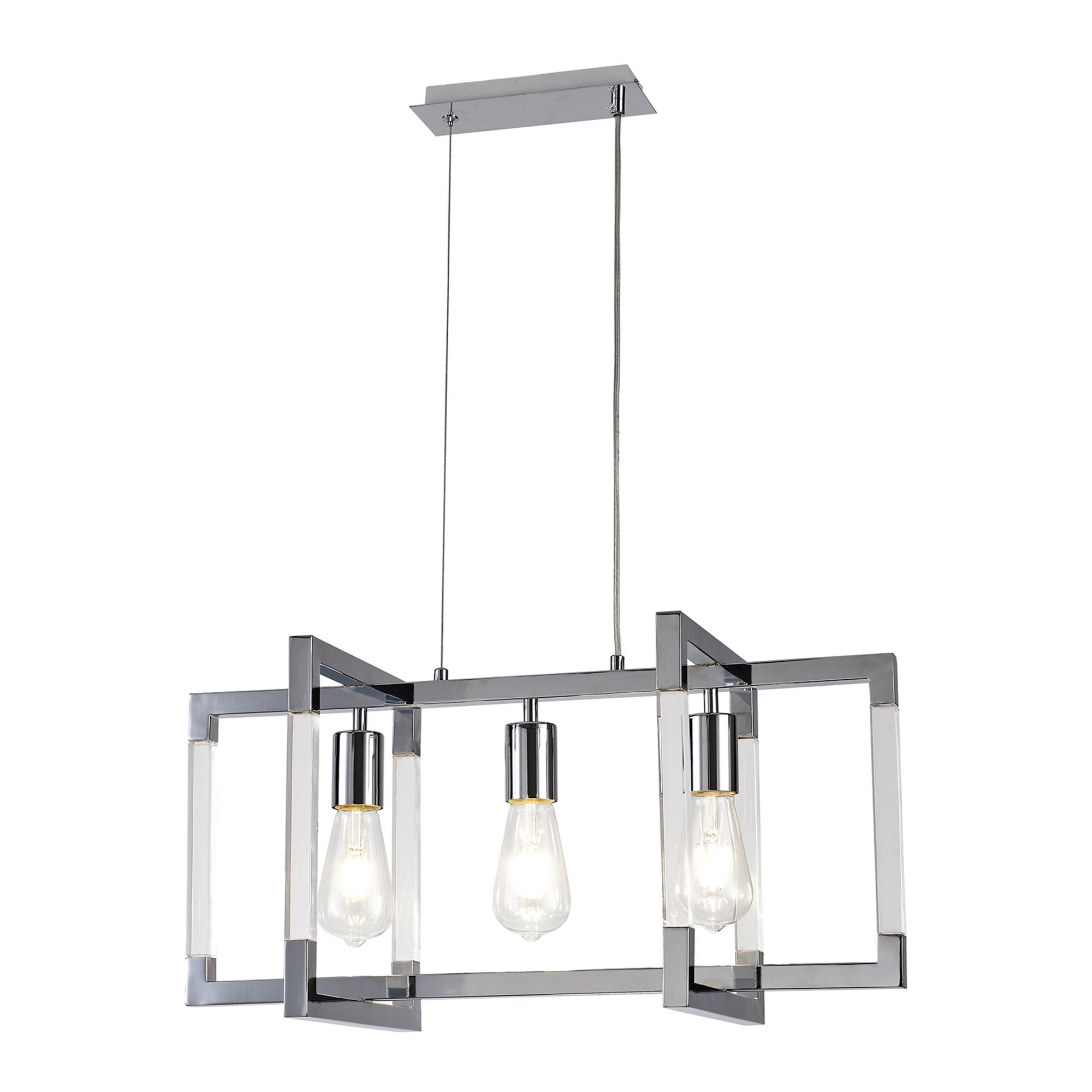 Diyas Canto Rectangle Pendant 3 Light E27 - Polished Nickel/Acrylic