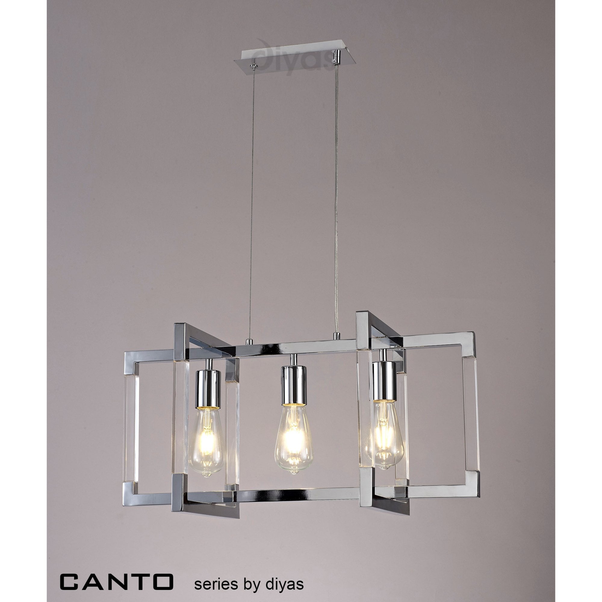 Diyas Canto Rectangle Pendant 3 Light E27 - Polished Nickel/Acrylic