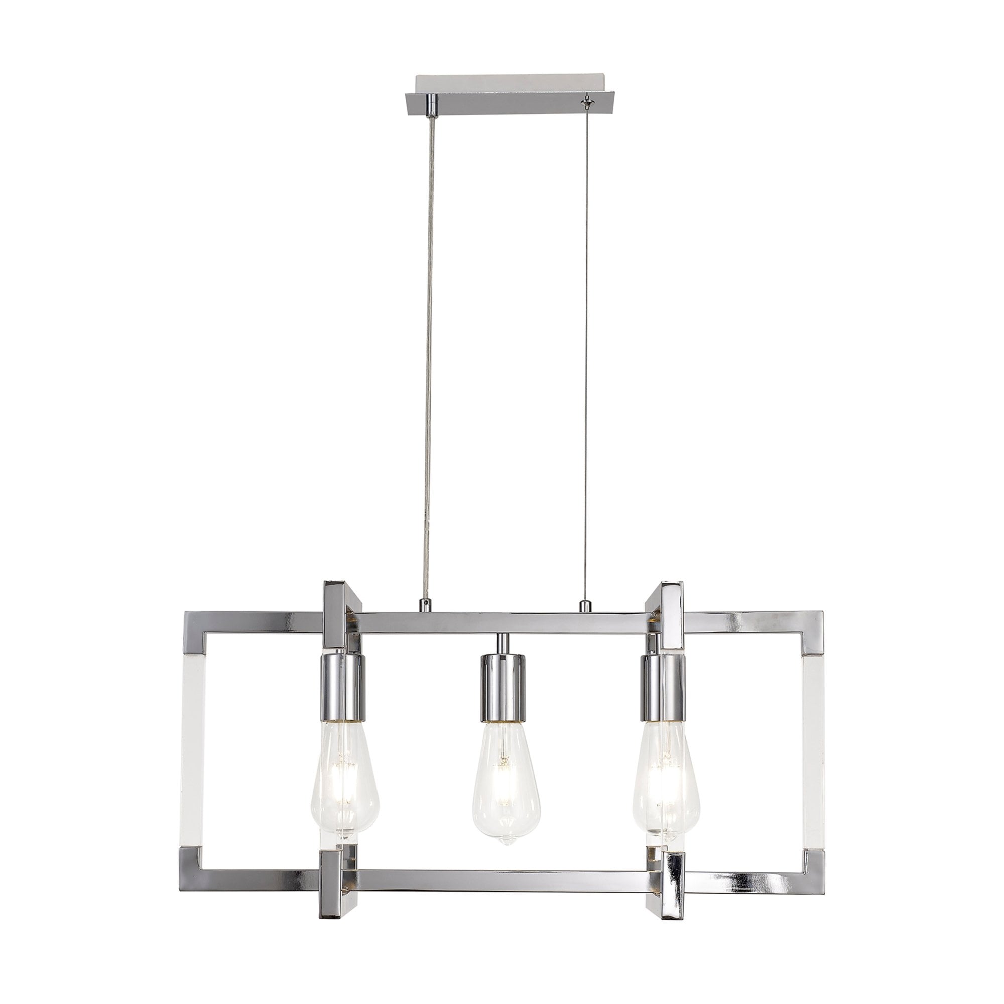Diyas Canto Rectangle Pendant 3 Light E27 - Polished Nickel/Acrylic